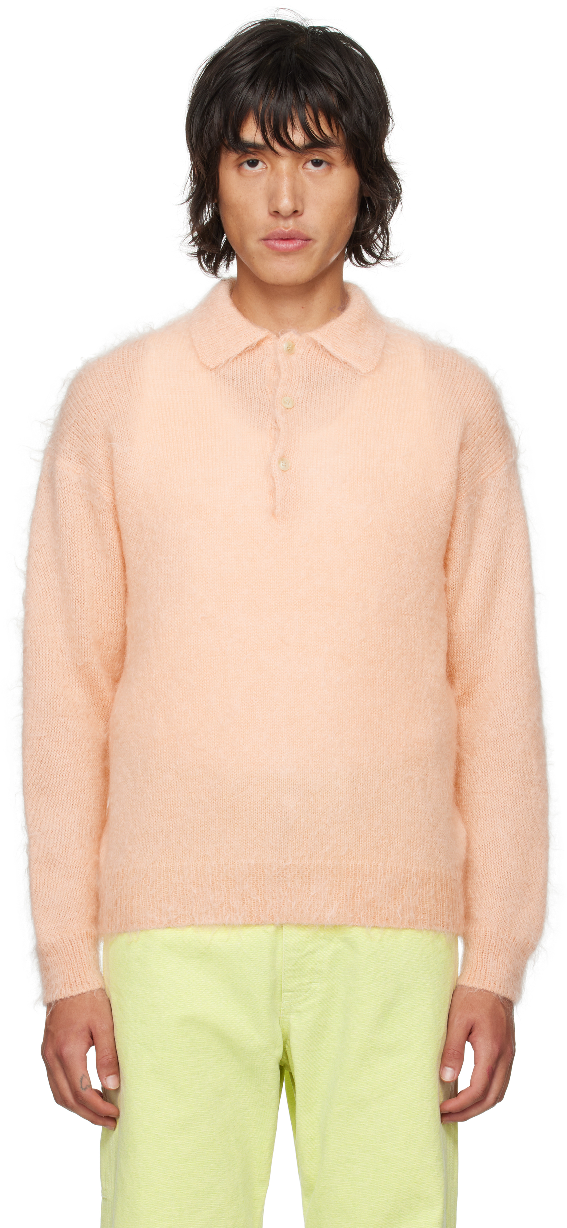 Shop Auralee Pink Super Kid Mohair Polo In Pink Beige