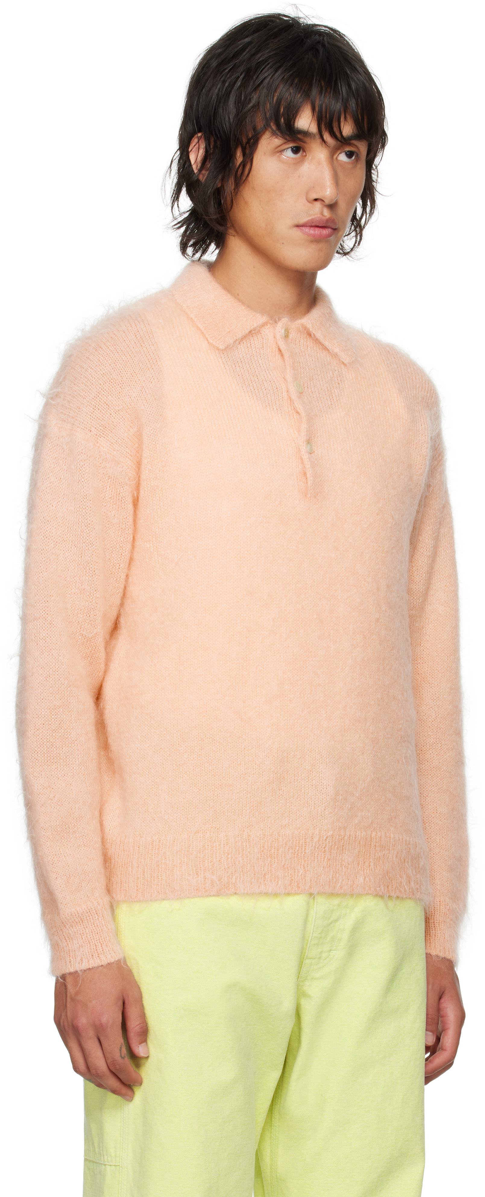 Auralee Pink Super Kid Mohair Polo In Pink Beige