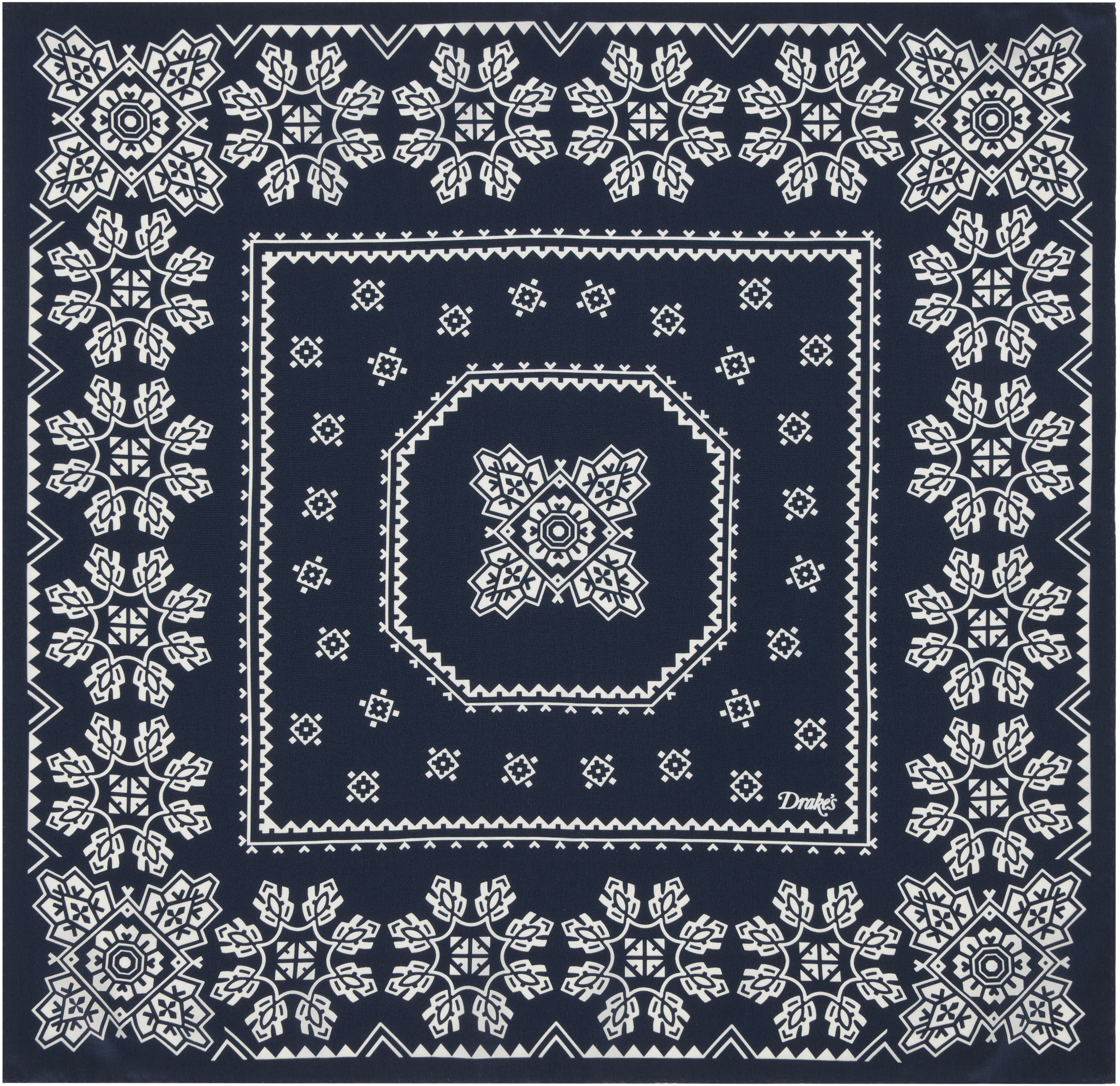 Navy Traditional Print Silk Bandana