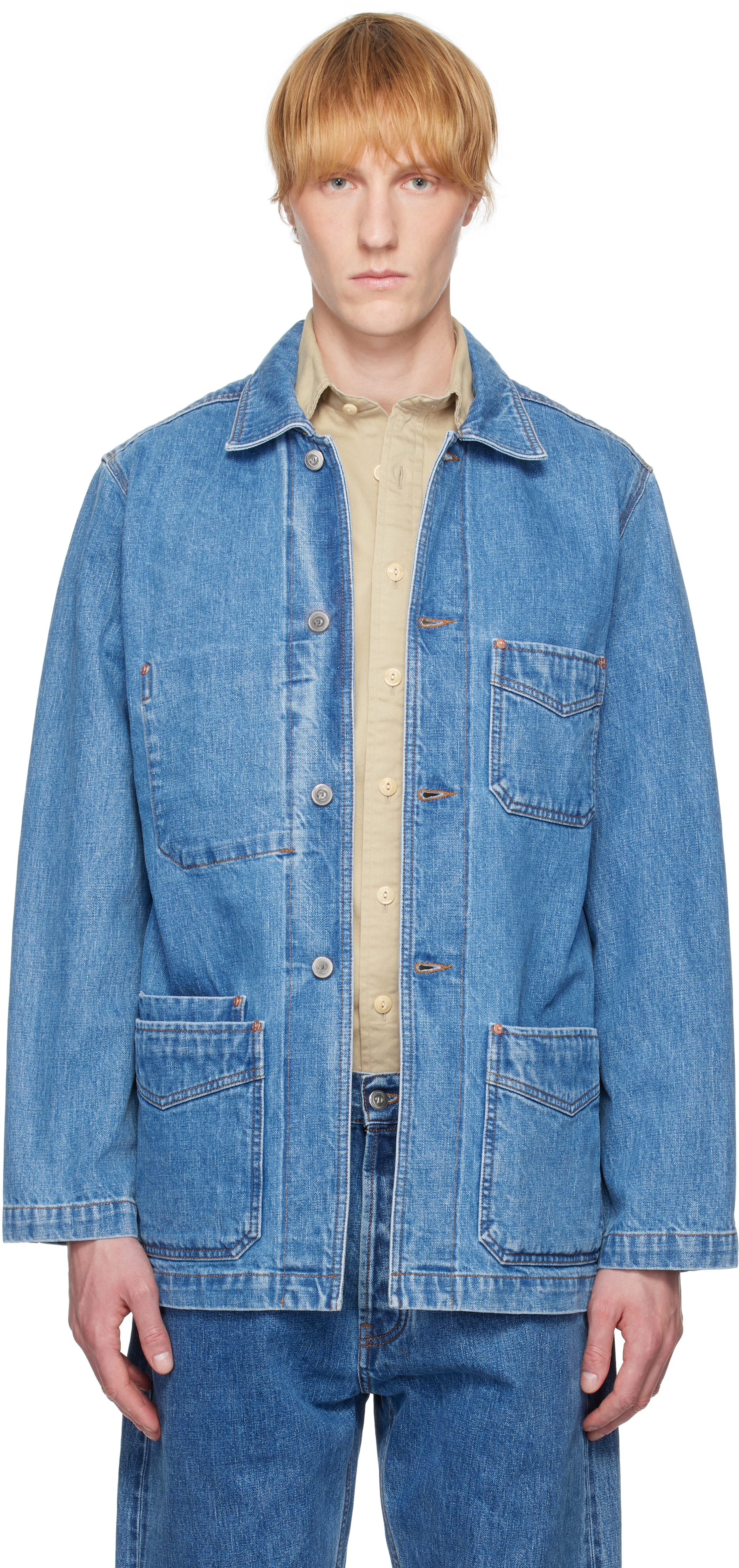 Blue Bleach Selvedge Denim Chore Jacket