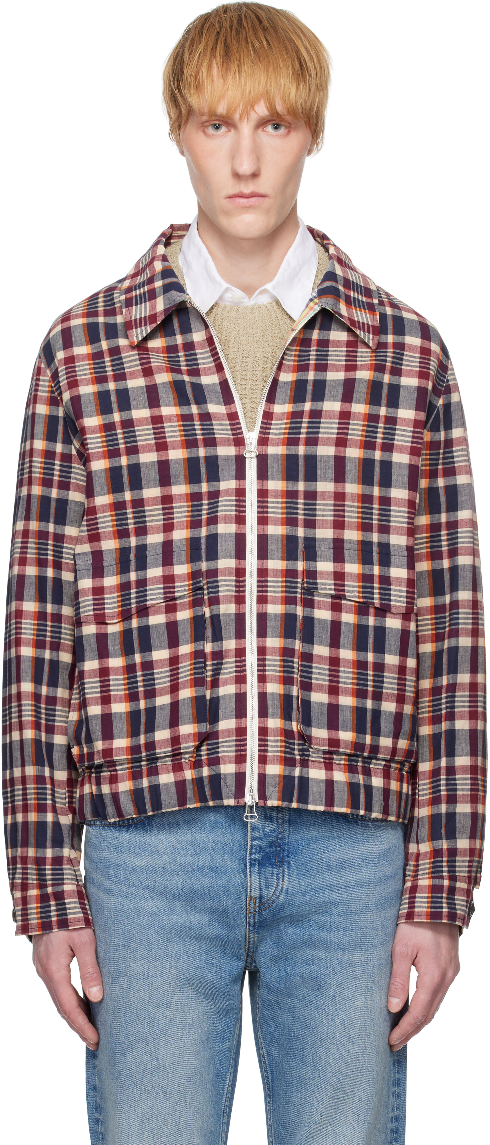 Red & Navy Waxed Madras Tennis Jacket