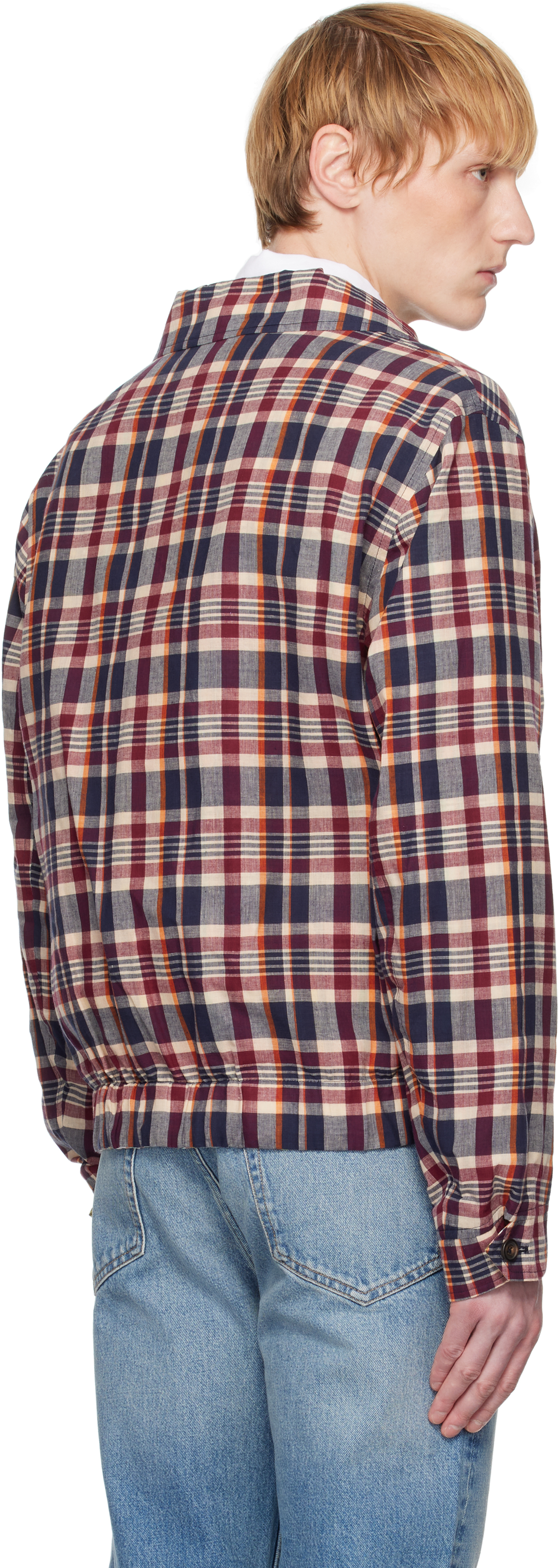 Shop Drake's Red & Navy Waxed Madras Tennis Jacket