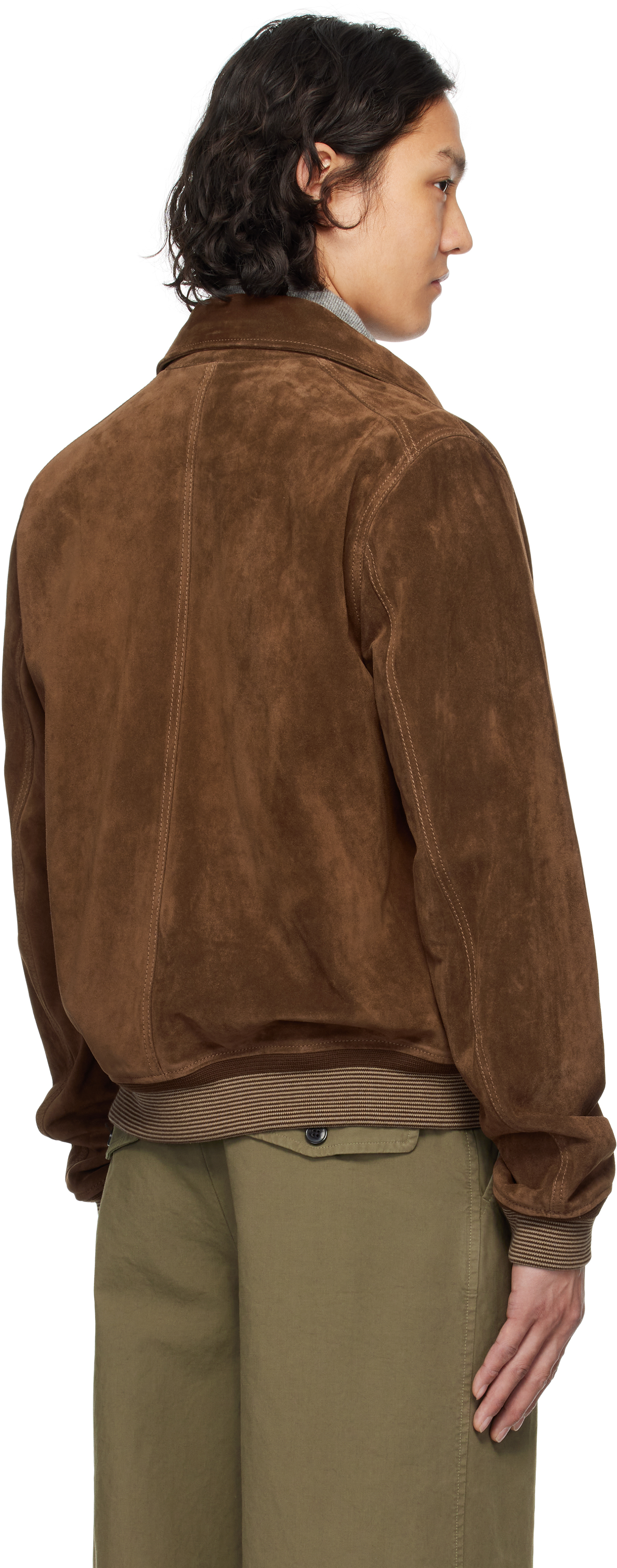 DRAKE'S BROWN HEAVYWEIGHT A2 SUEDE BOMBER JACKET