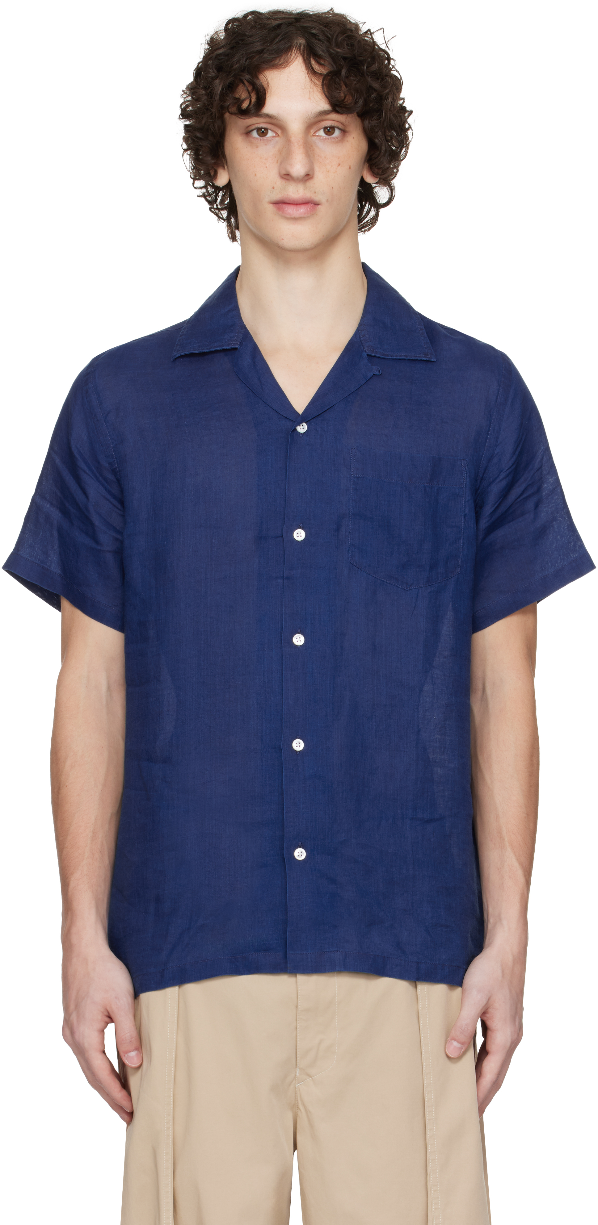 Shop Drake's Navy Ramie Camp Collar Shirt