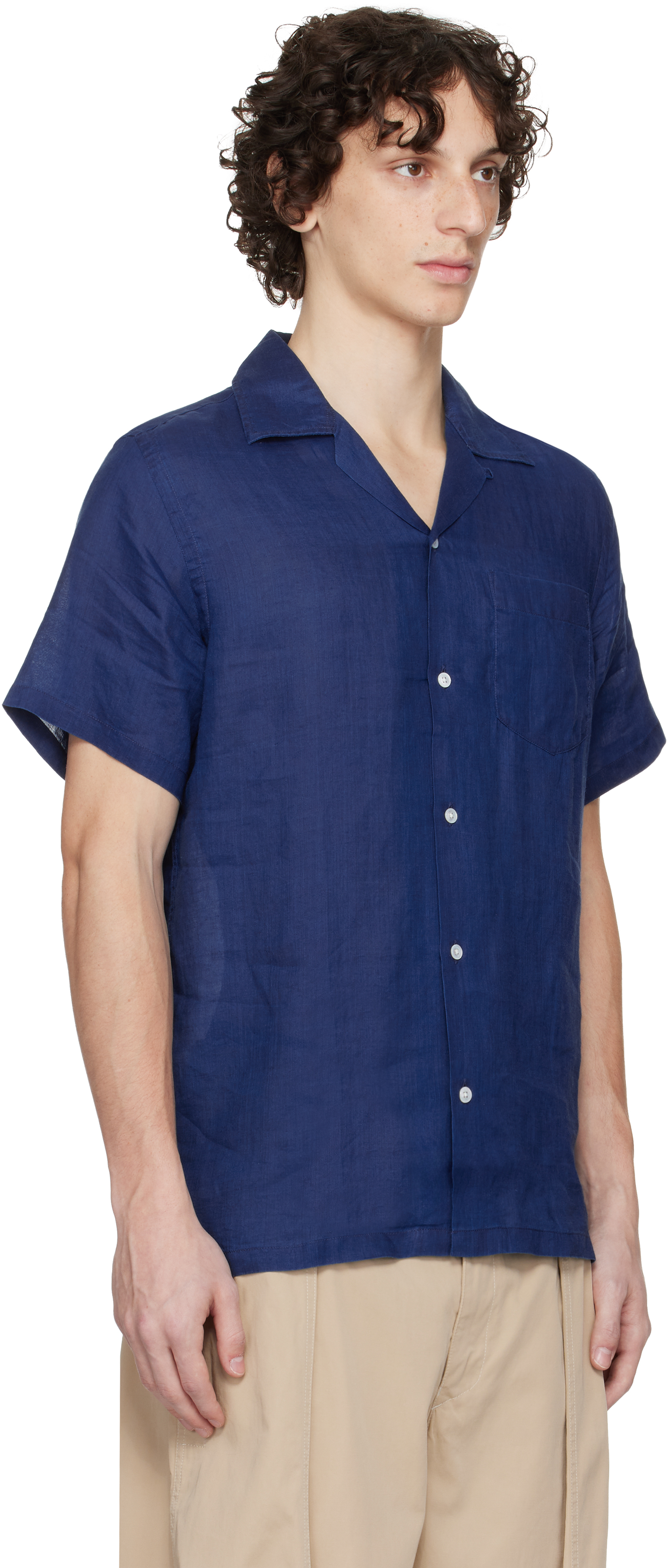 Shop Drake's Navy Ramie Camp Collar Shirt
