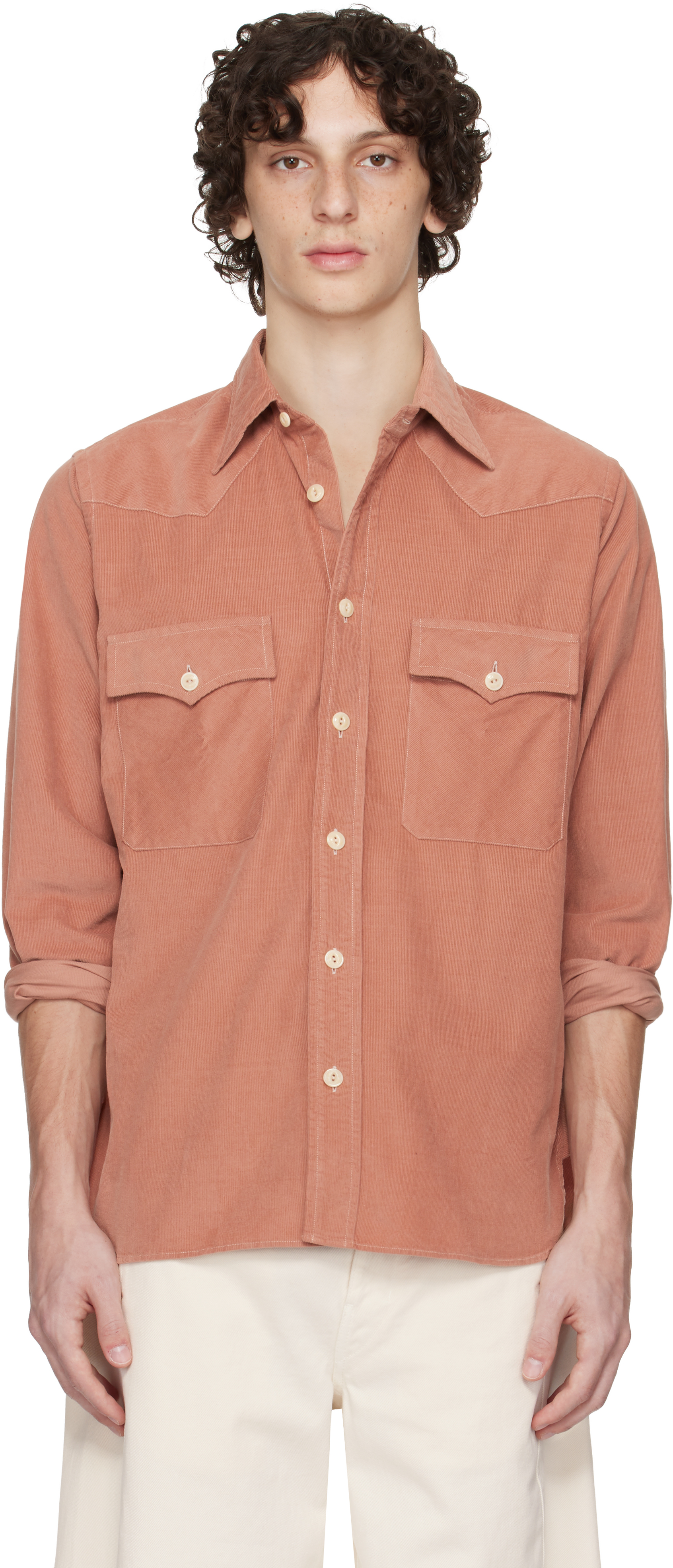 DRAKE'S PINK TWO-POCKET WESTERN SHIRT