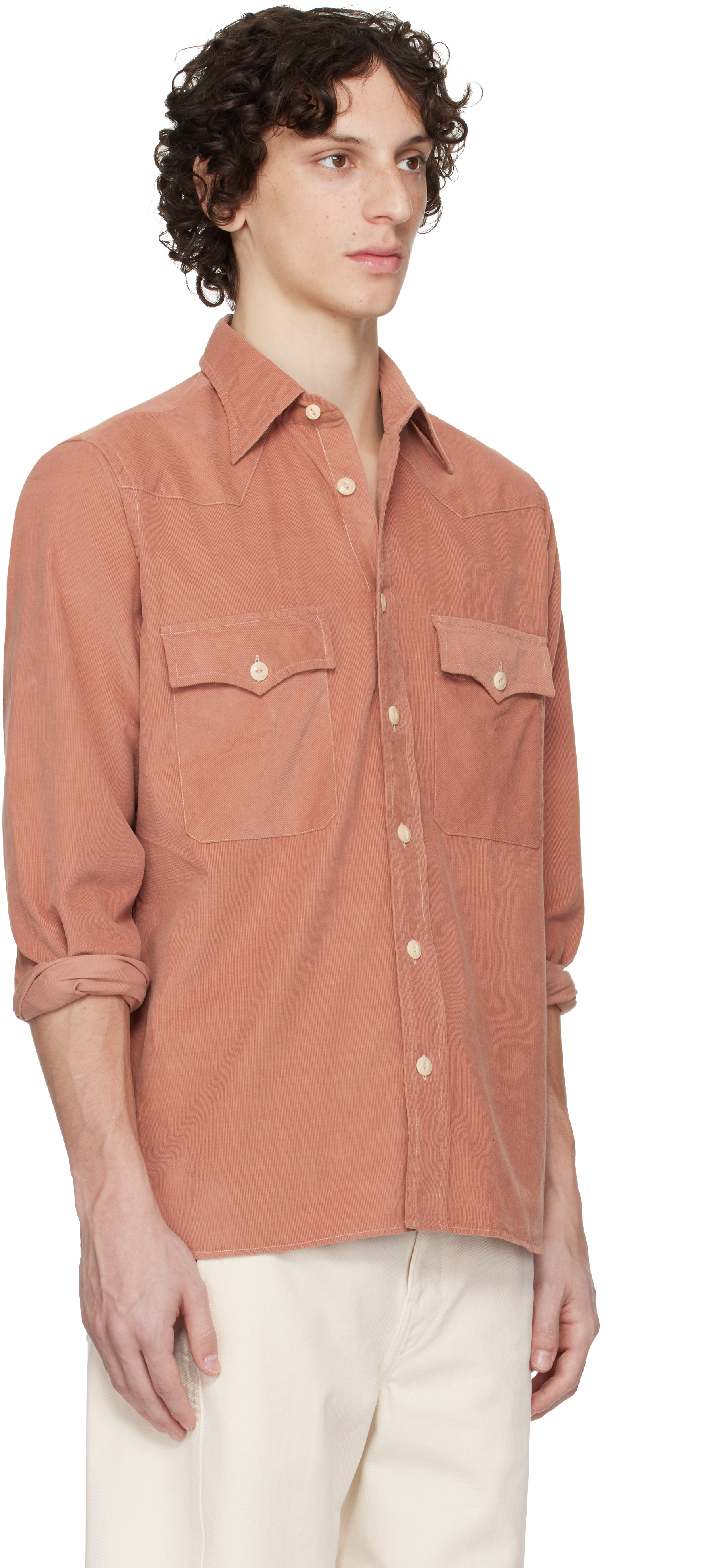 DRAKE'S PINK TWO-POCKET WESTERN SHIRT
