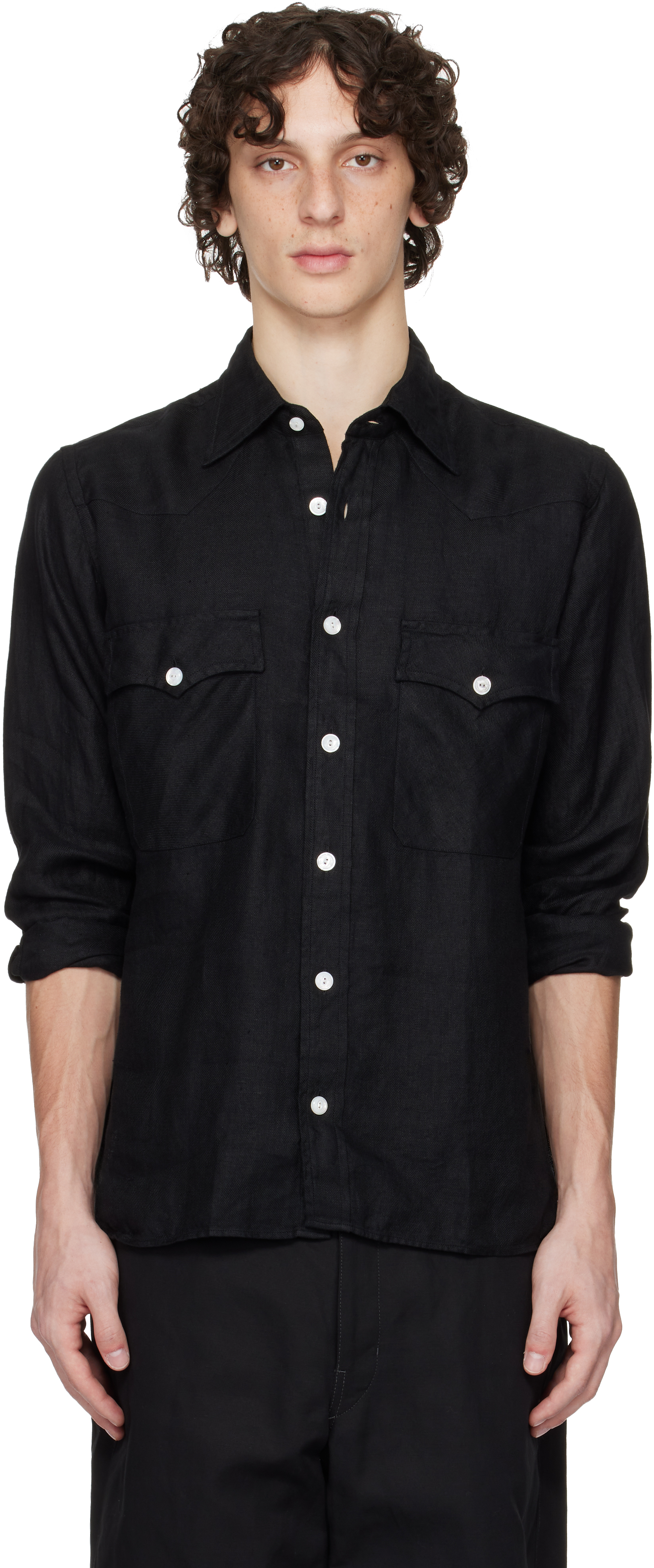 DRAKE'S BLACK TWO-POCKET WESTERN SHIRT