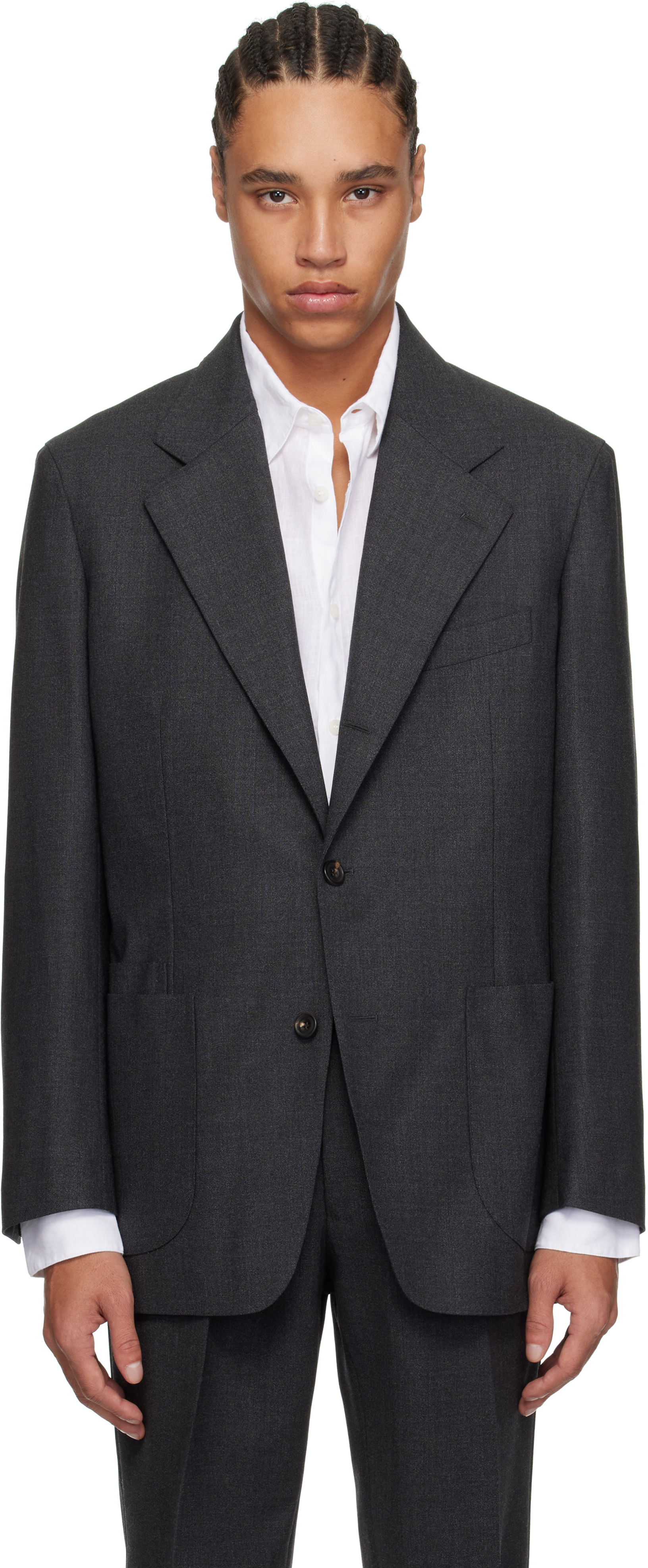 Gray Tropical Wool Tailored Blazer