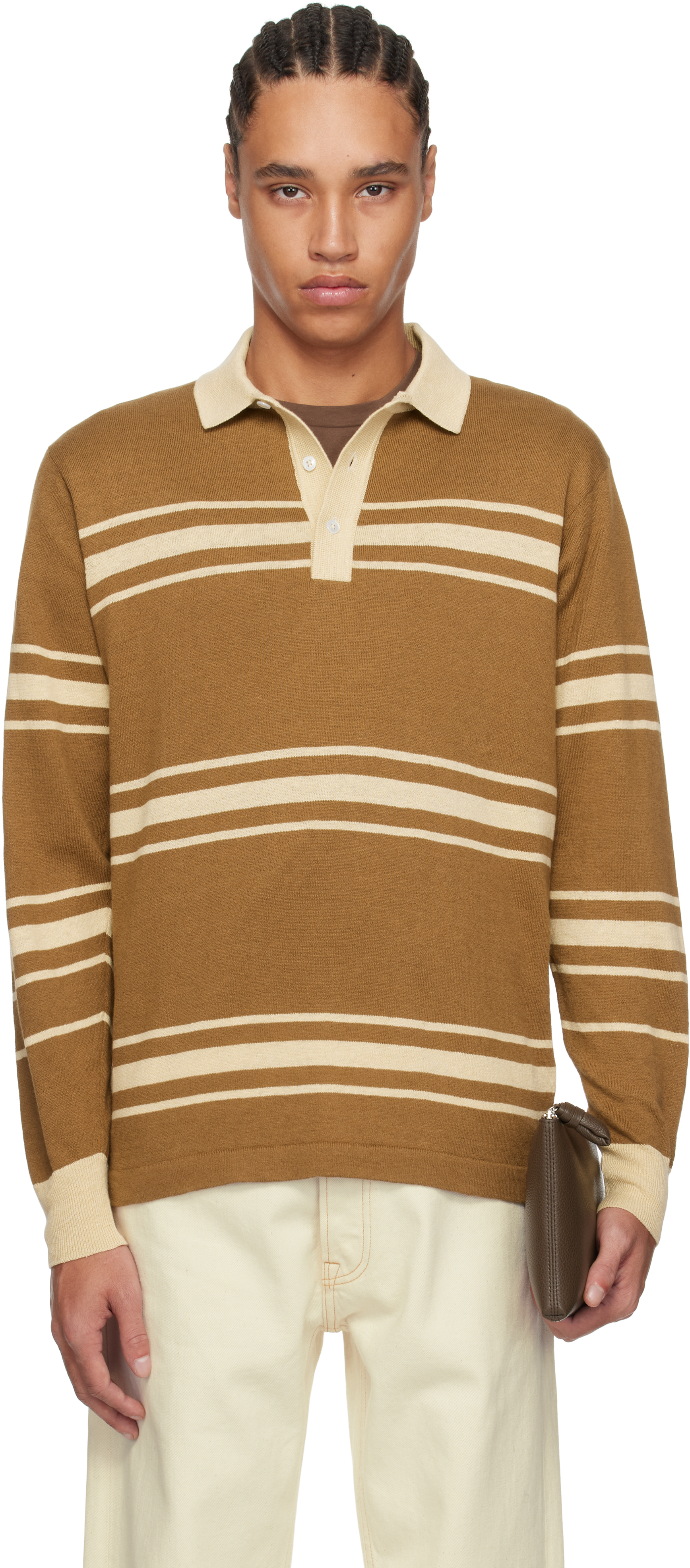 Brown 
Beige Linen Cotton Knitted Rugby Polo