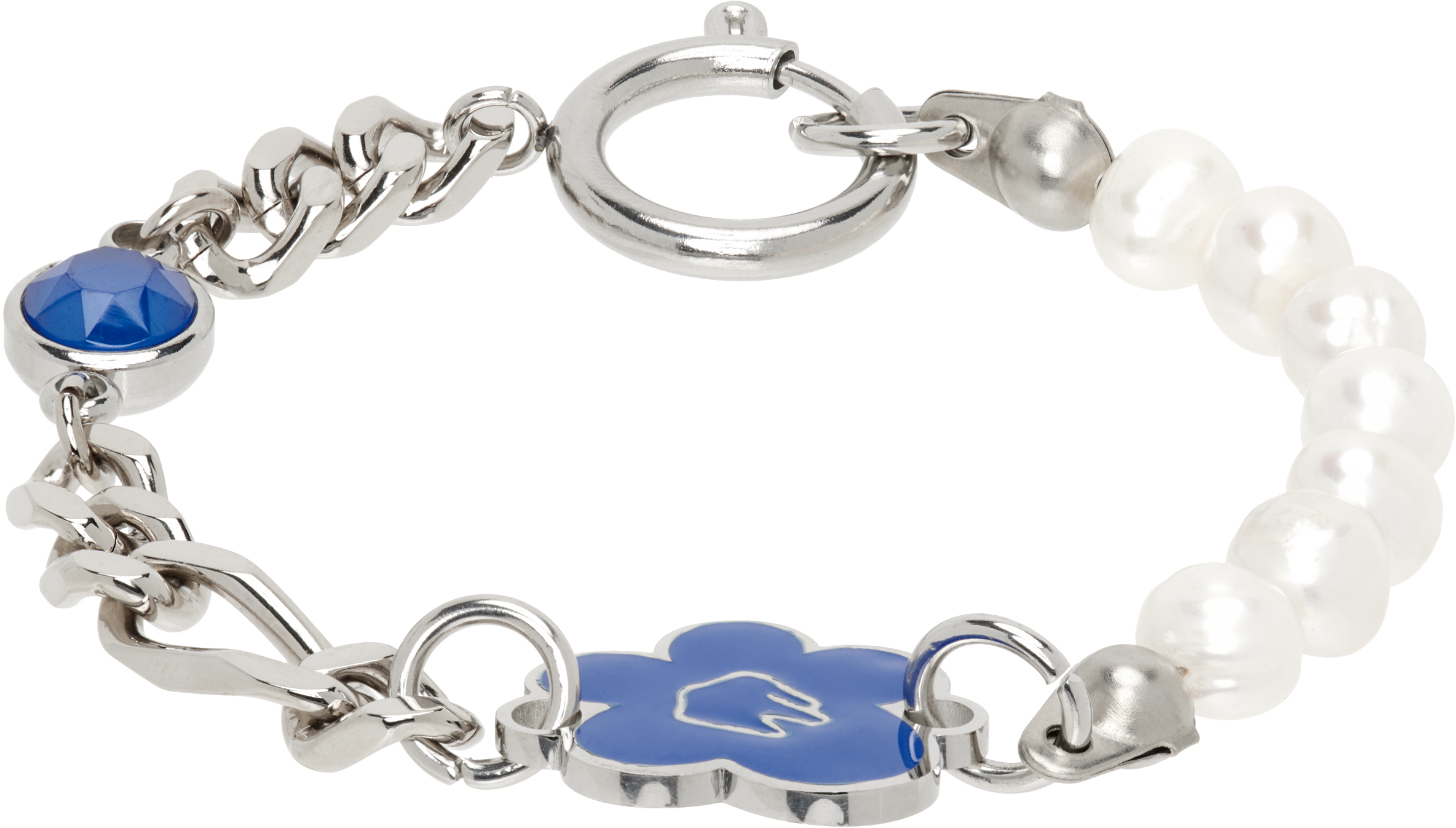 In Gold We Trust Paris Ssense Exclusive Silver Flower & Pearl Bracelet