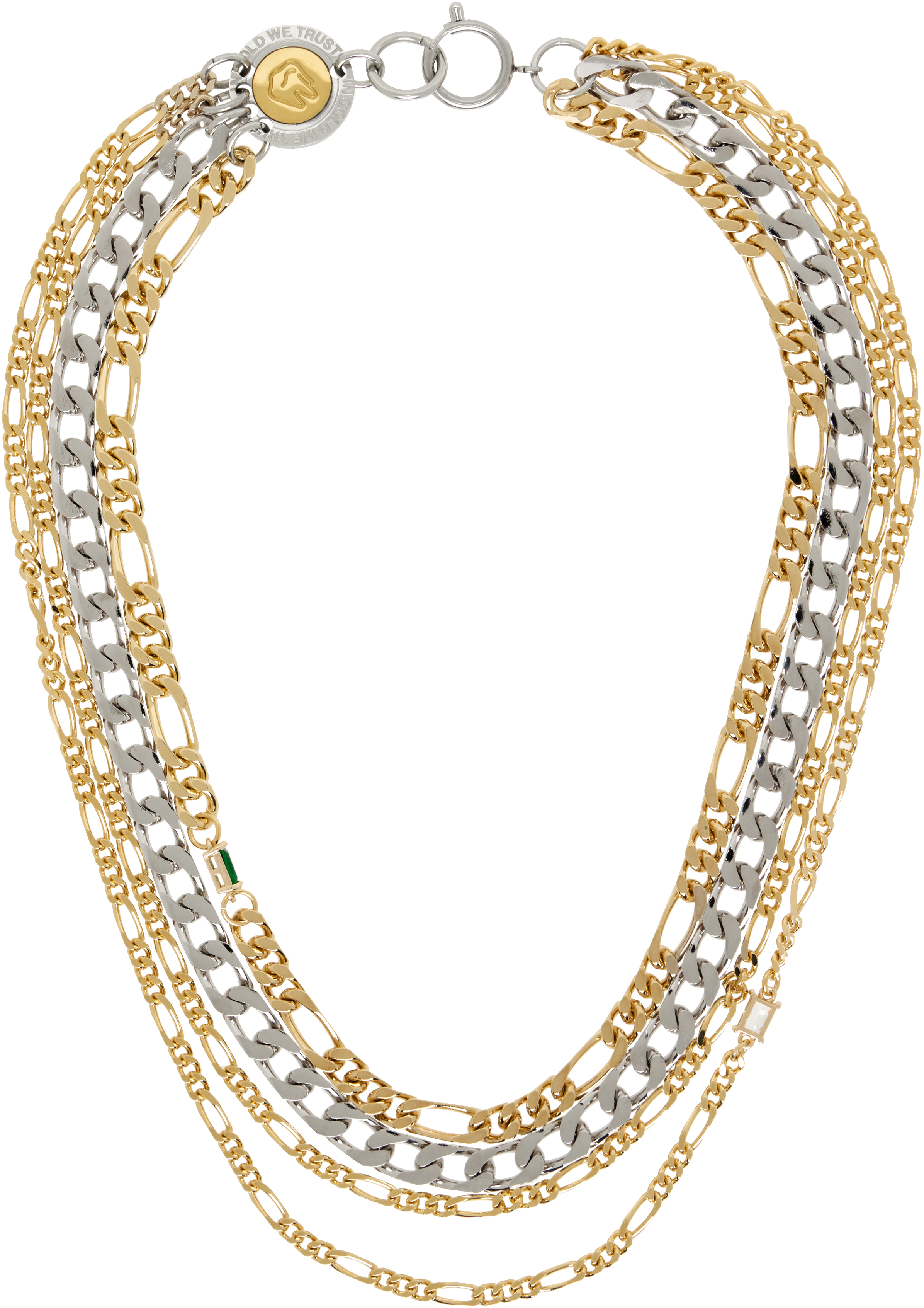 In Gold We Trust Paris Silver & Gold Multirow Chains Logo Clasp Necklace