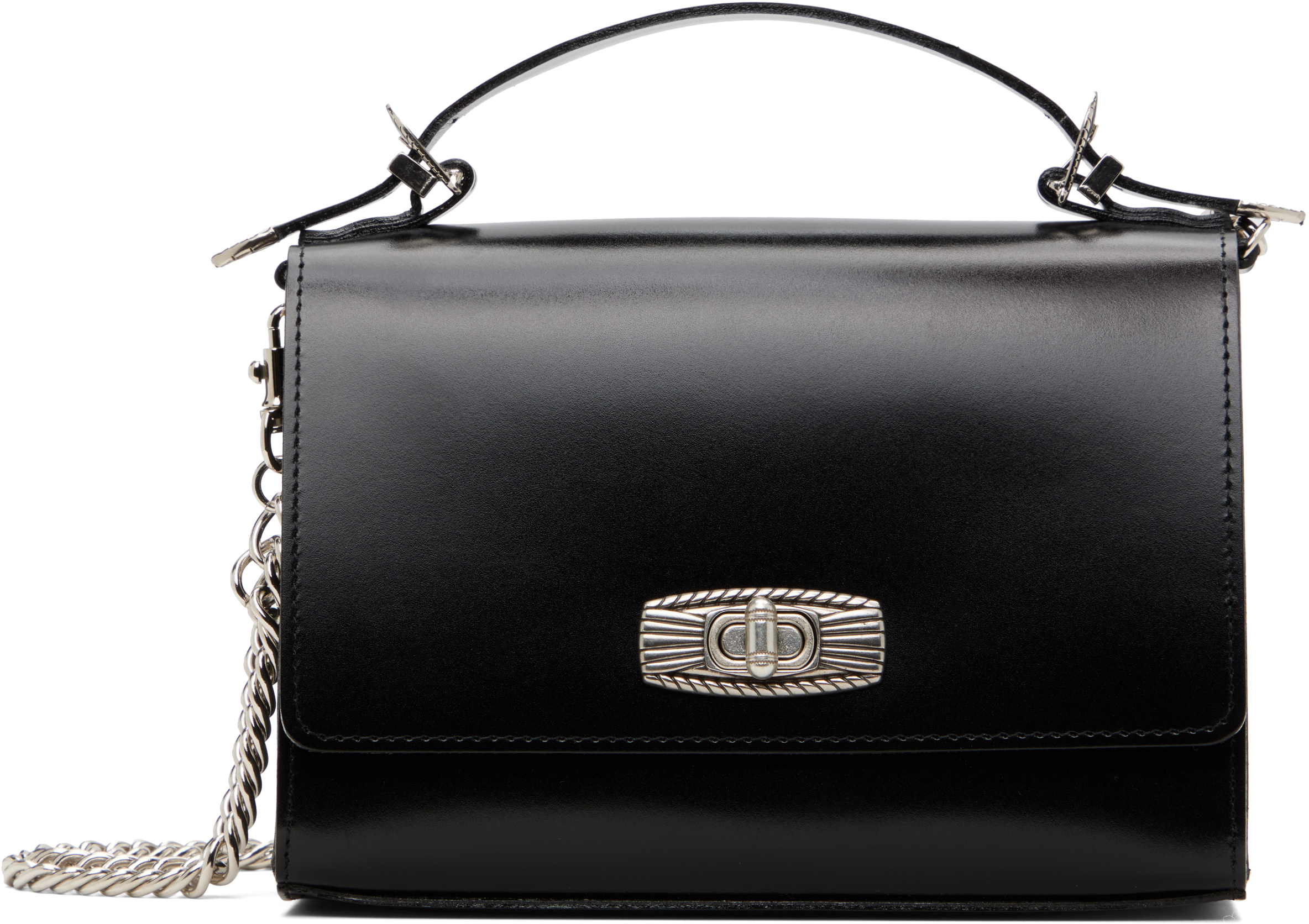Toga Pulla: Black Leather Shoulder Bag | SSENSE Toga Pulla: Black Leather Shoulder Bag | SSENSE