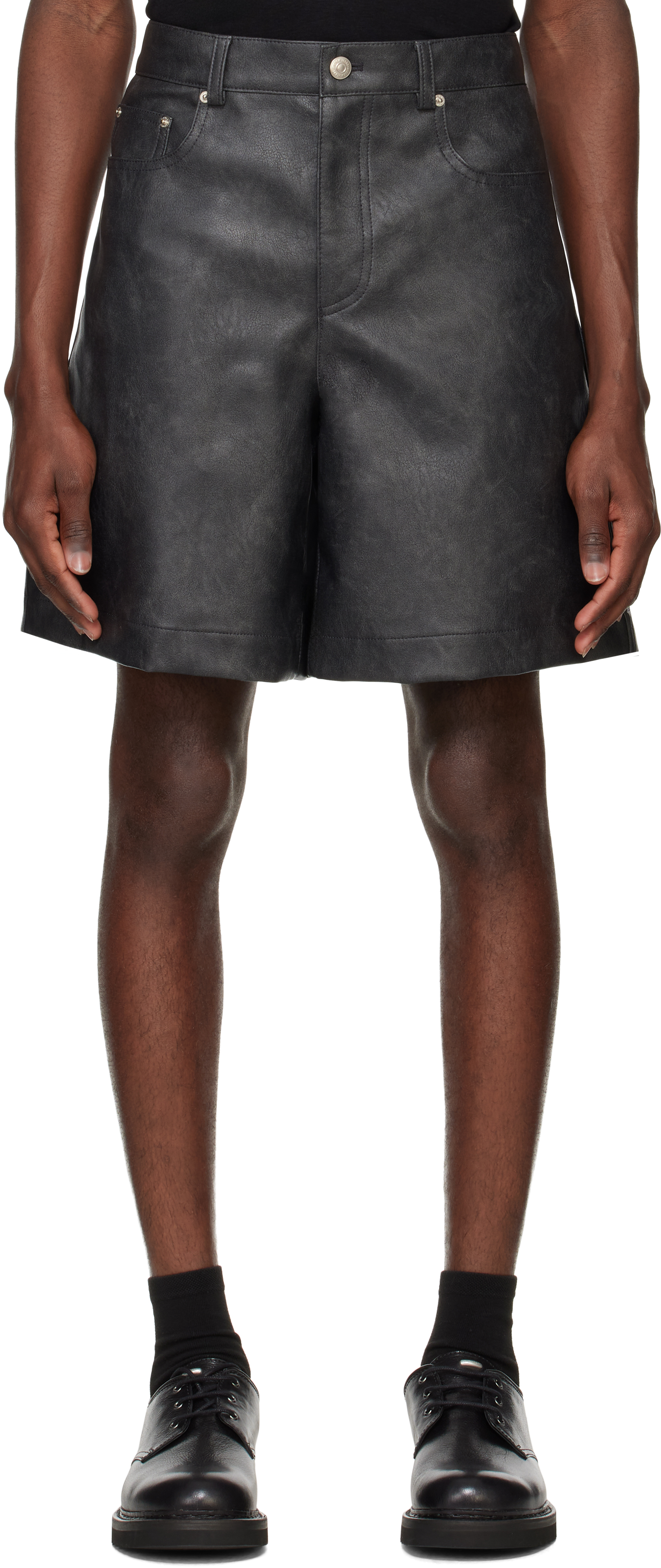 Black Lined Faux-Leather Shorts