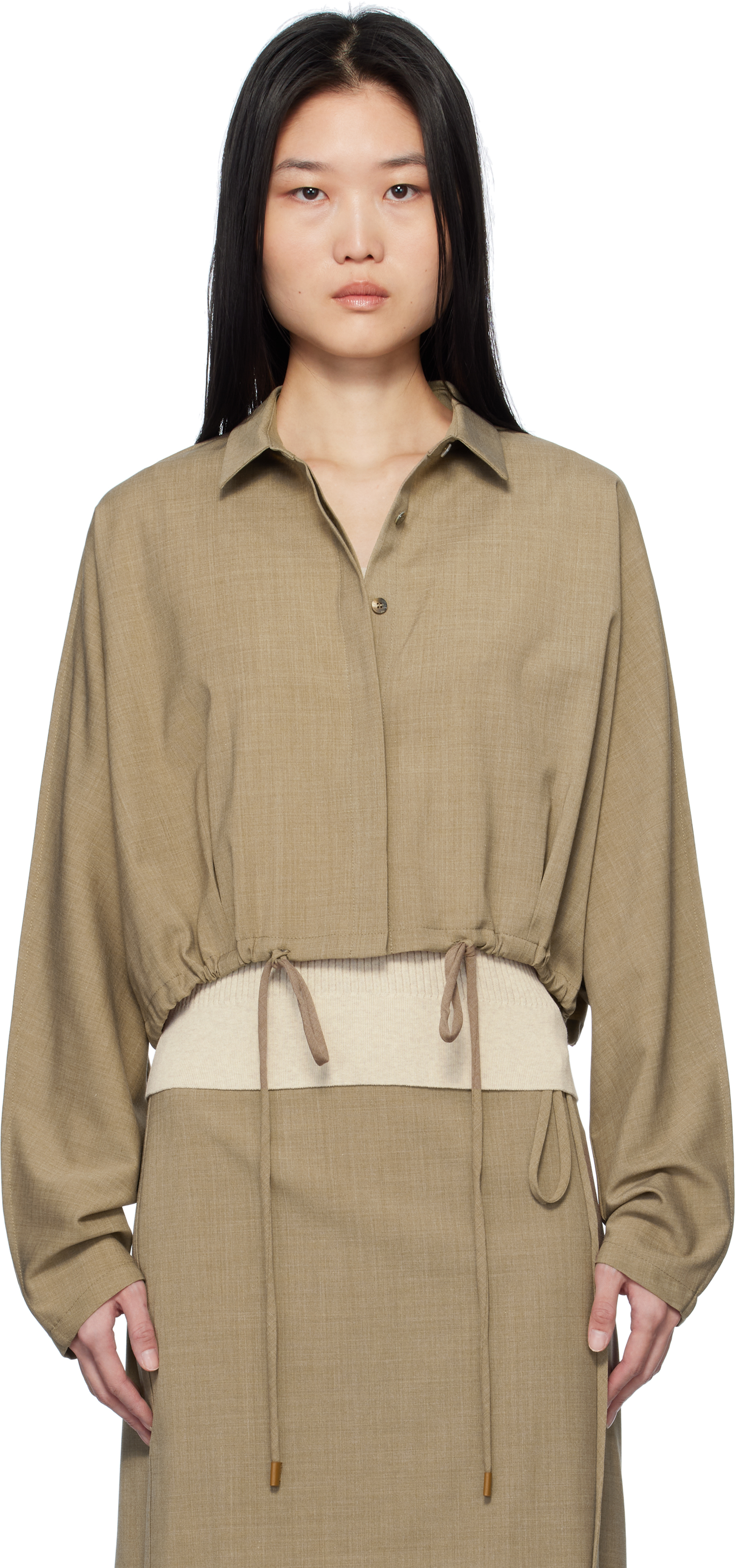 Beige Waist String Short Jacket