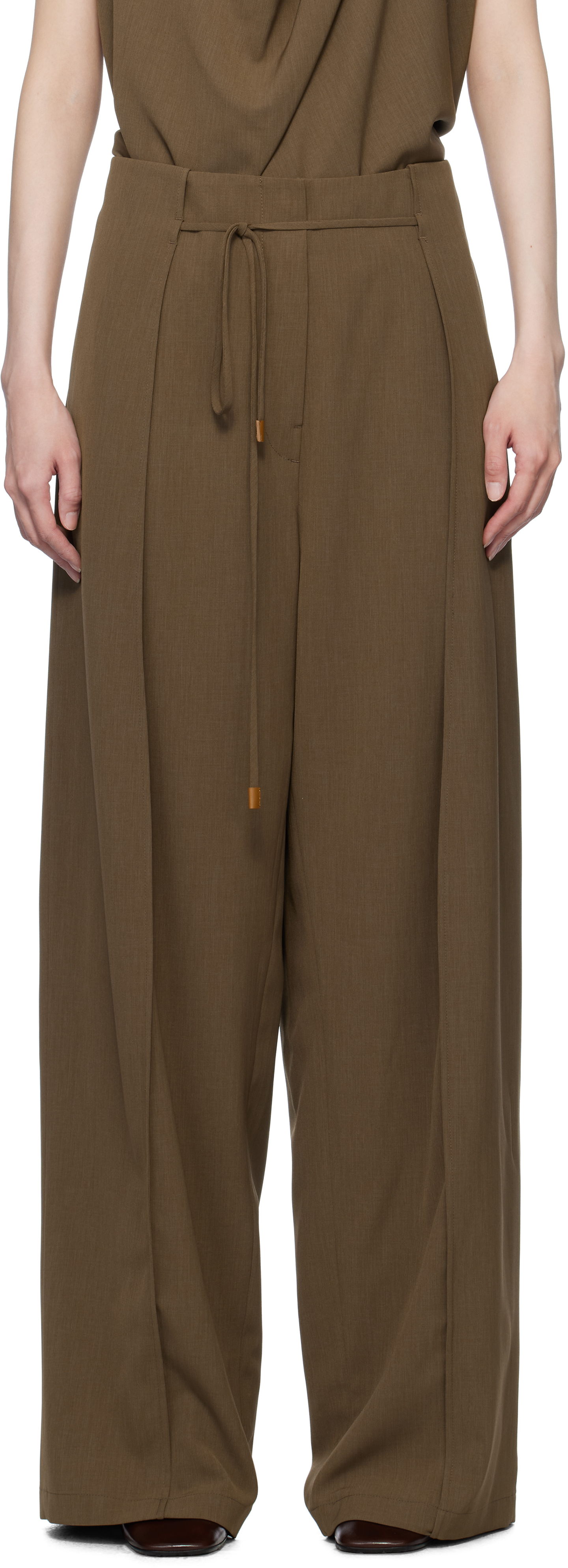 Brown Waist String Side Panel Trousers