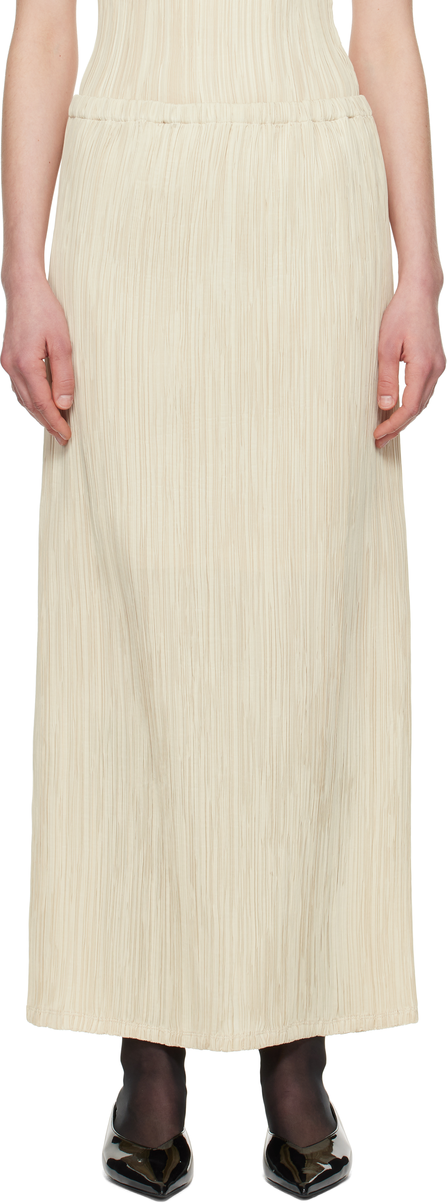 Beige Freya Pleats Midi Skirt