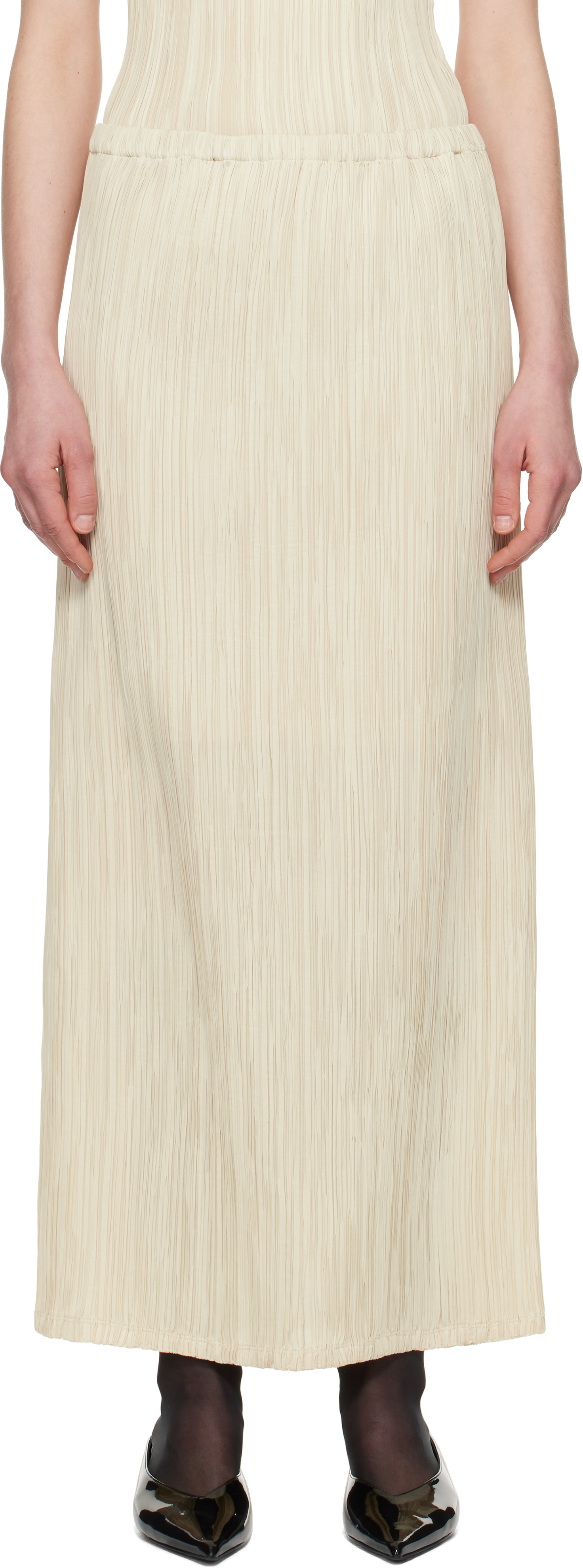 Beige Freya Pleats Midi Skirt by LE17SEPTEMBRE on Sale