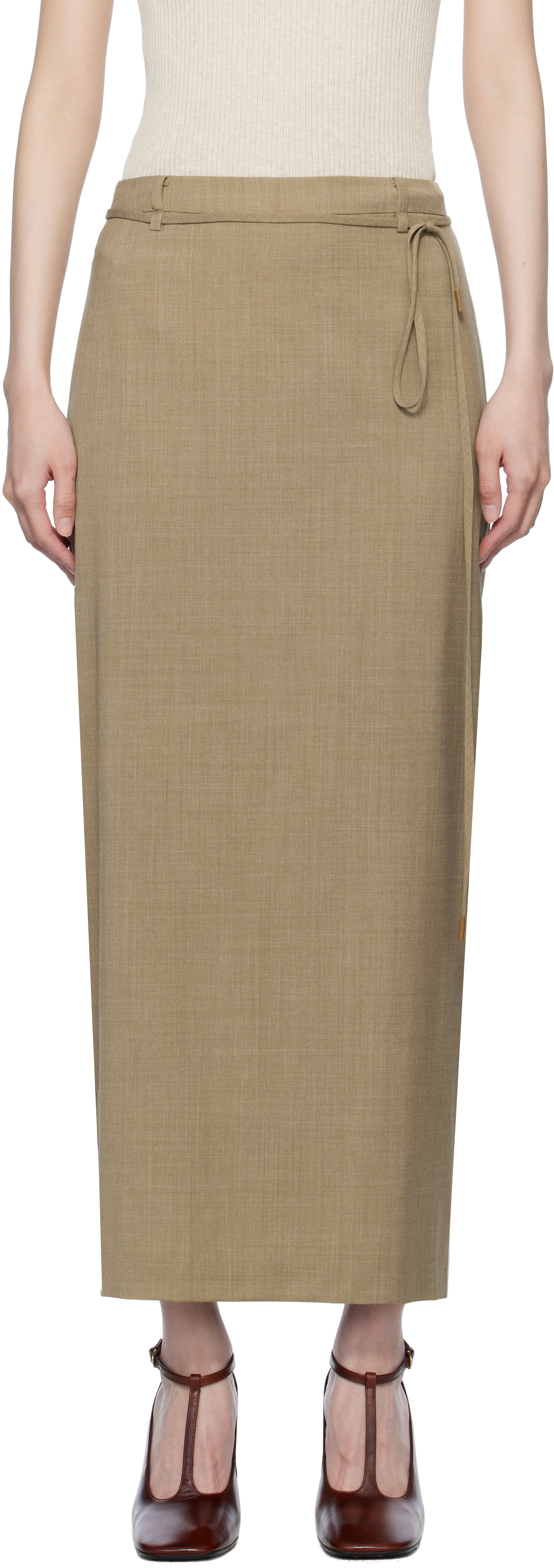 Beige Pencil Midi Skirt