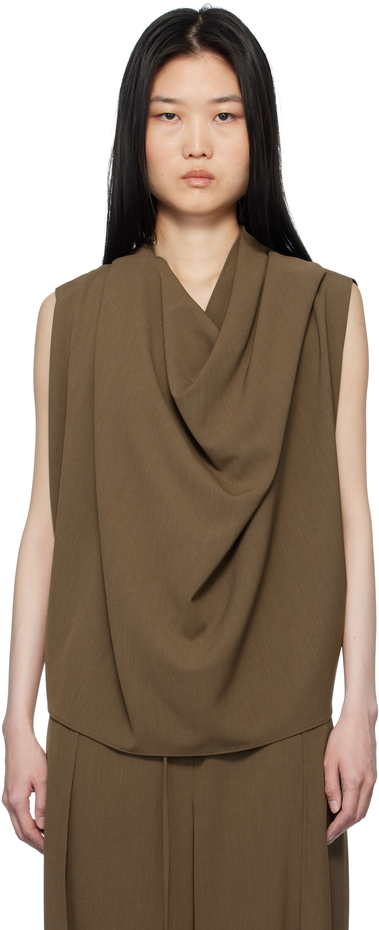 Brown Drape Sleeveless Tank Top