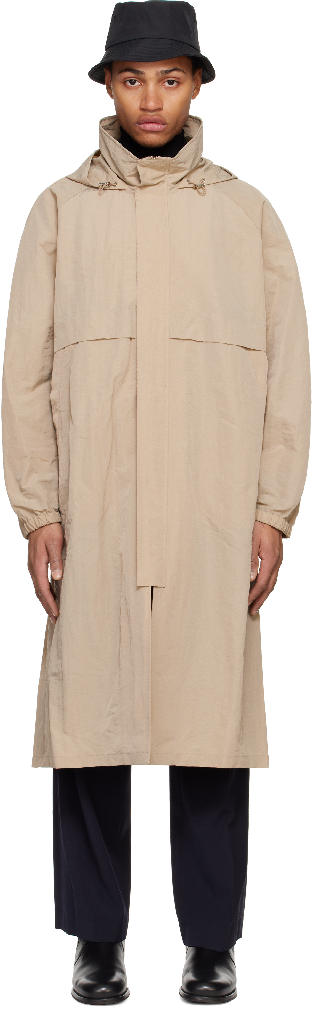 Beige Hooded Paneled Coat