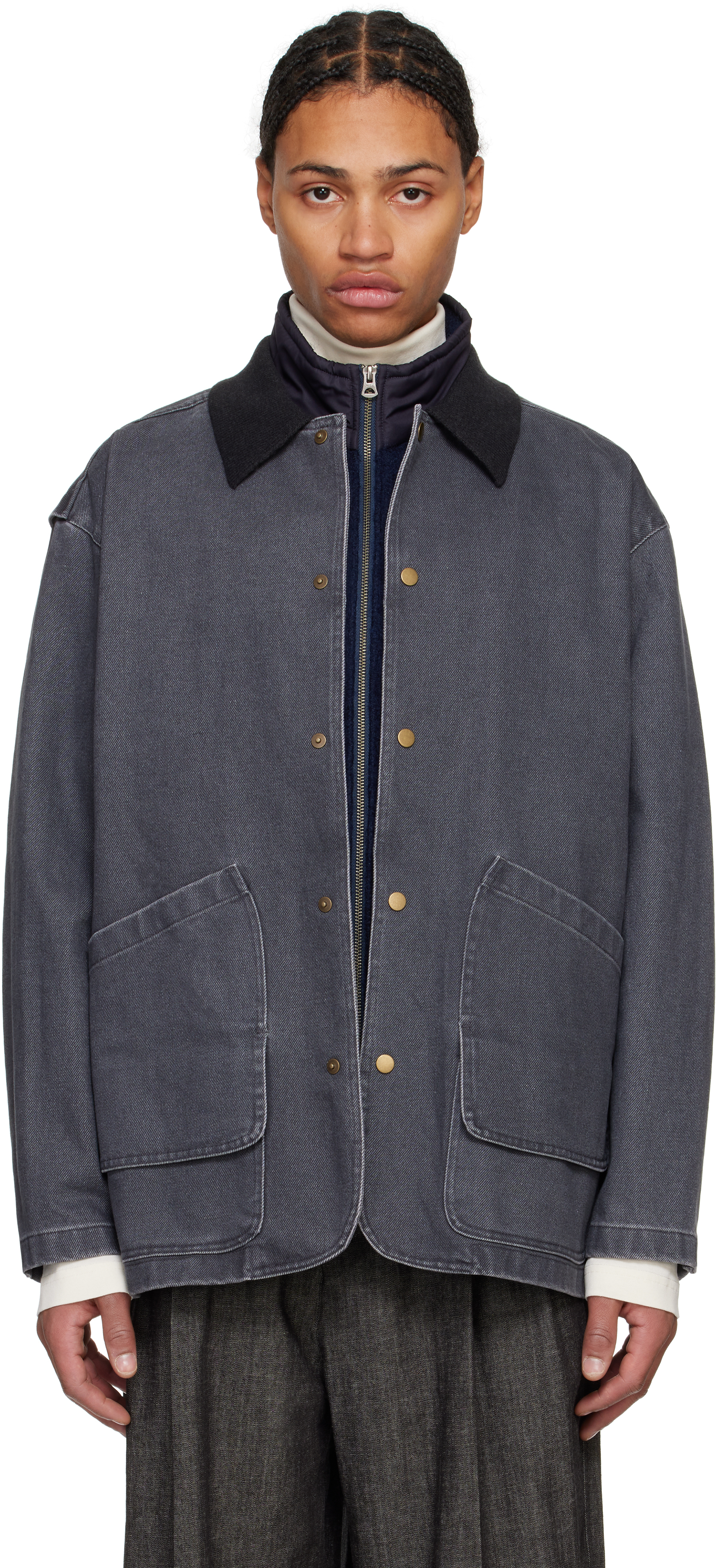 Navy Knit Collar Field Jacket