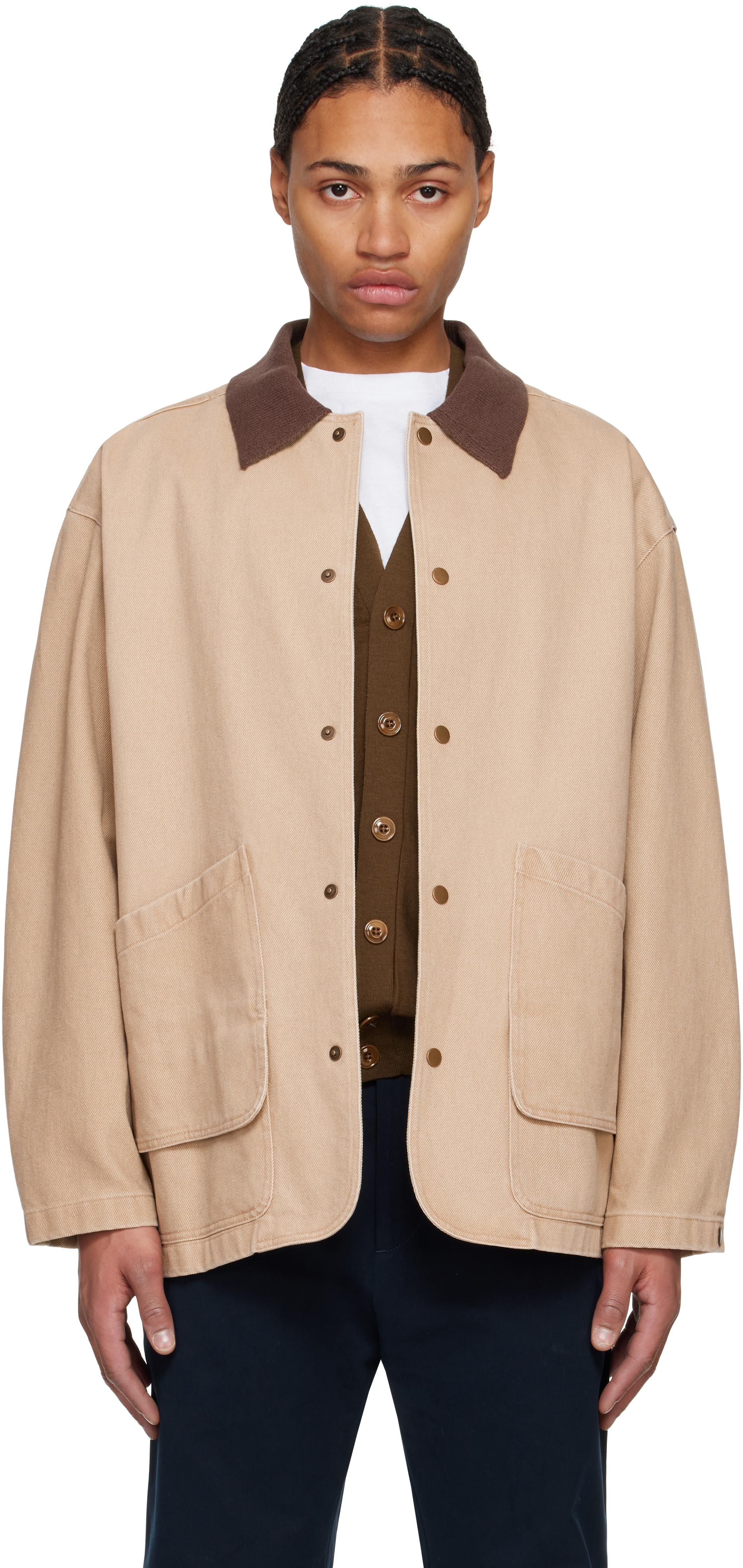 Beige Knit Collar Field Jacket