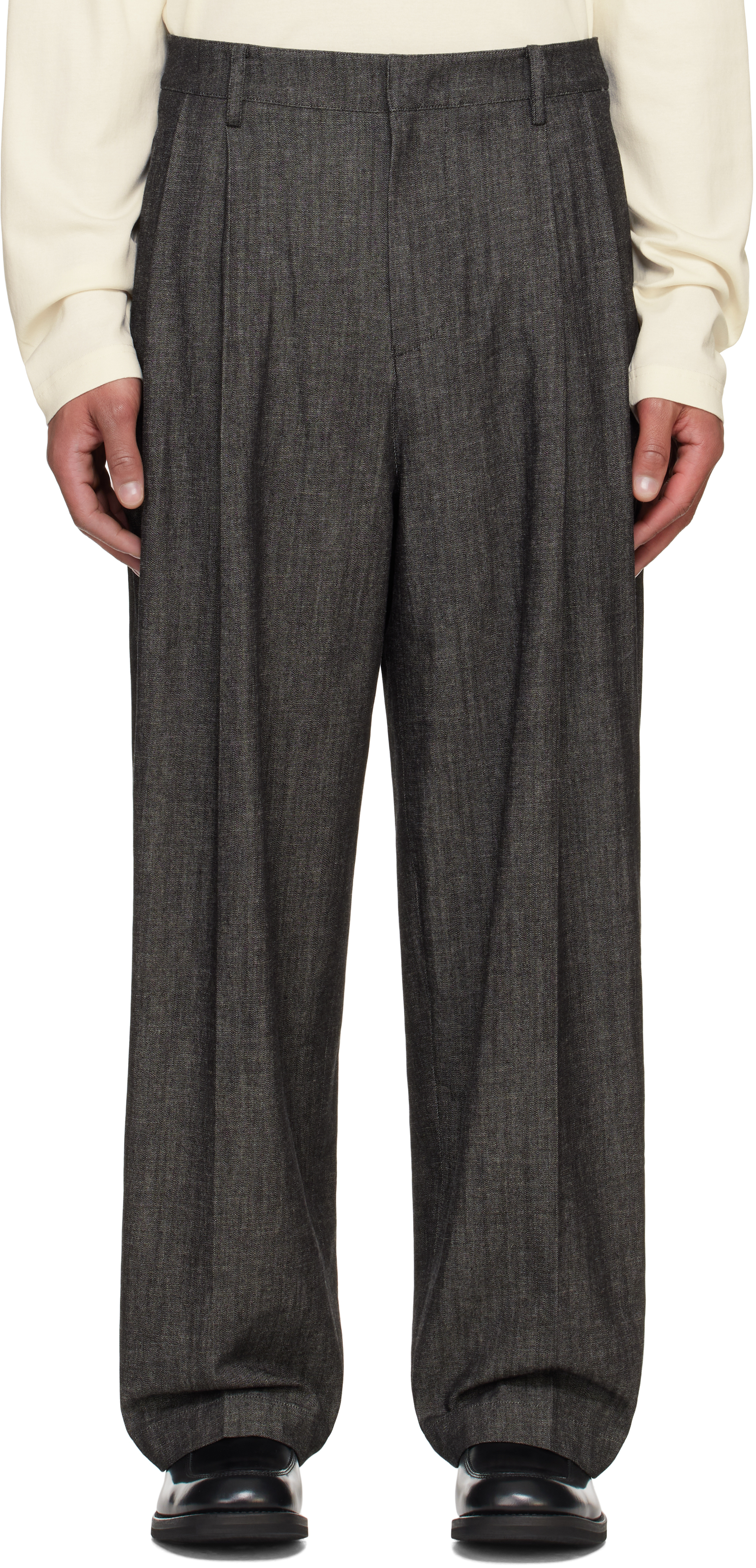 Gray Two Tuck Wide Trousers