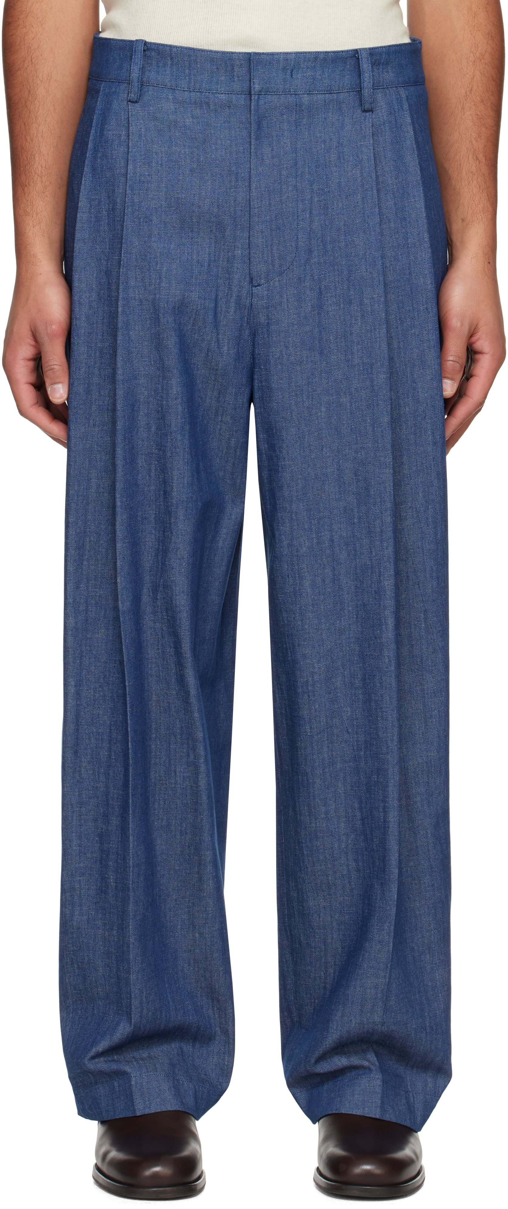 Blue Two Tuck Wide Trousers