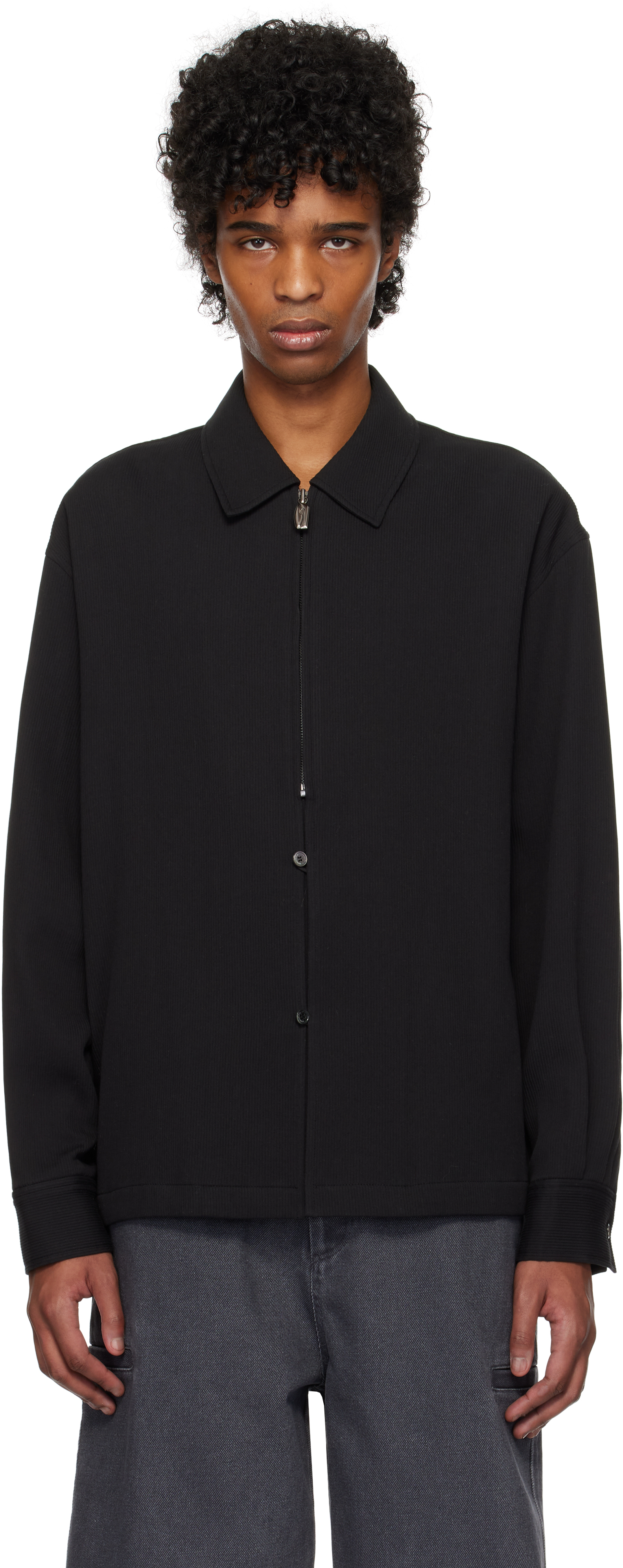 Black Zip & Button Front Jacket