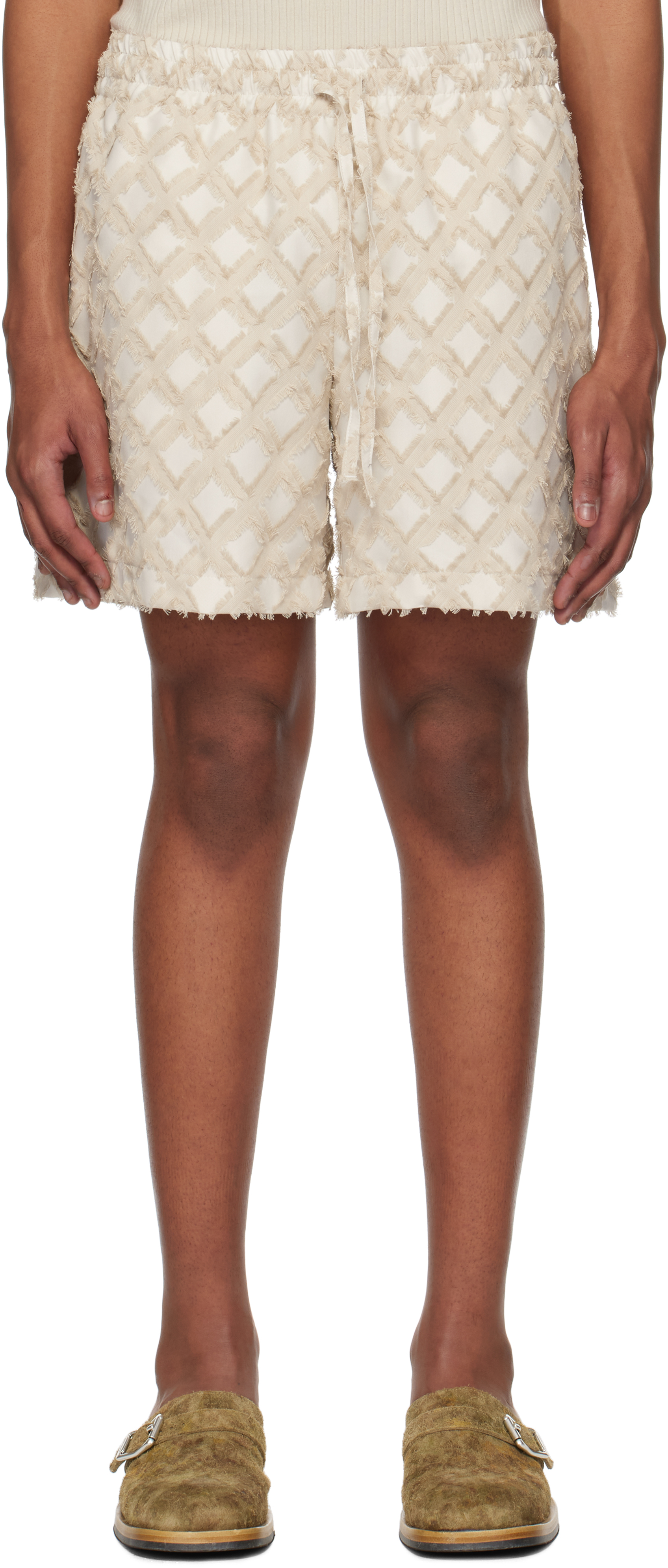 Beige Argyle Jacquard Shorts