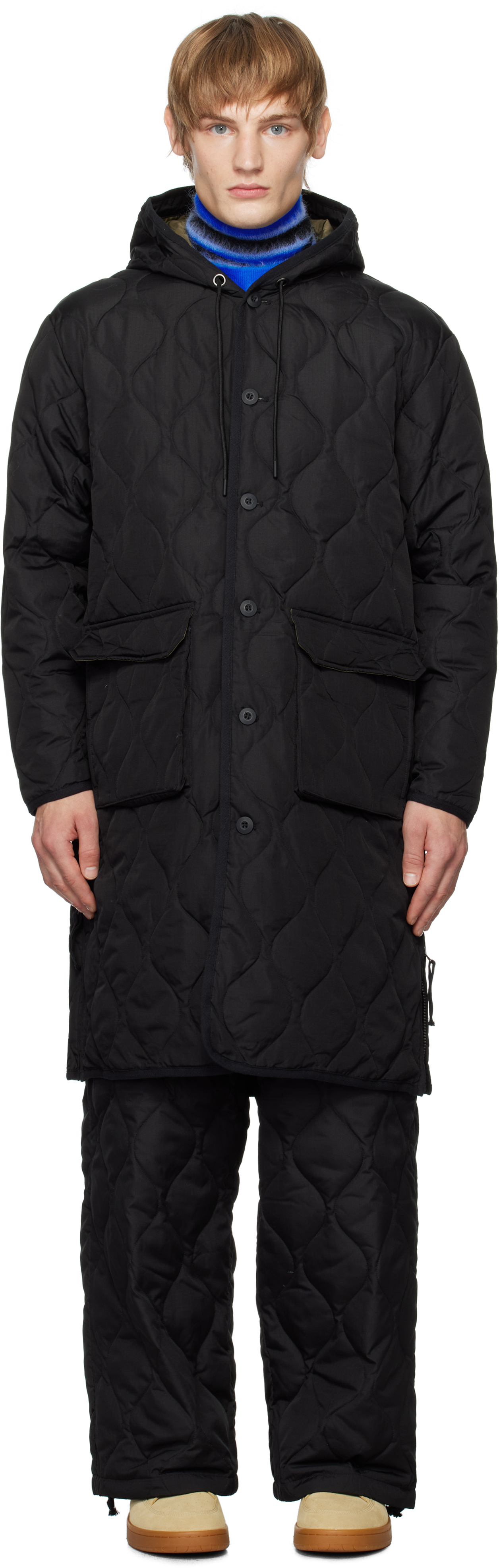 Black Military Hood Long Down Coat