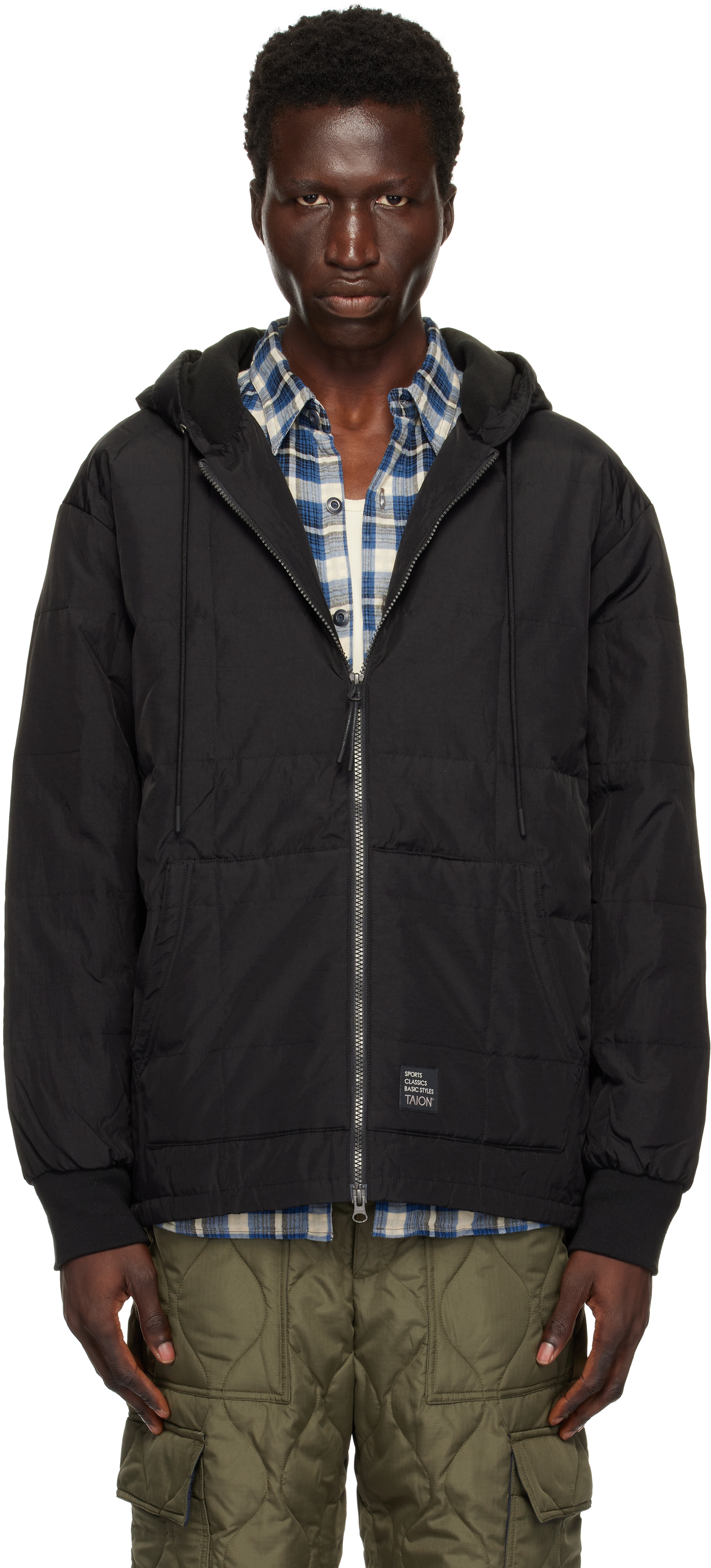 Black Sport Classic Front Zip Down Jacket