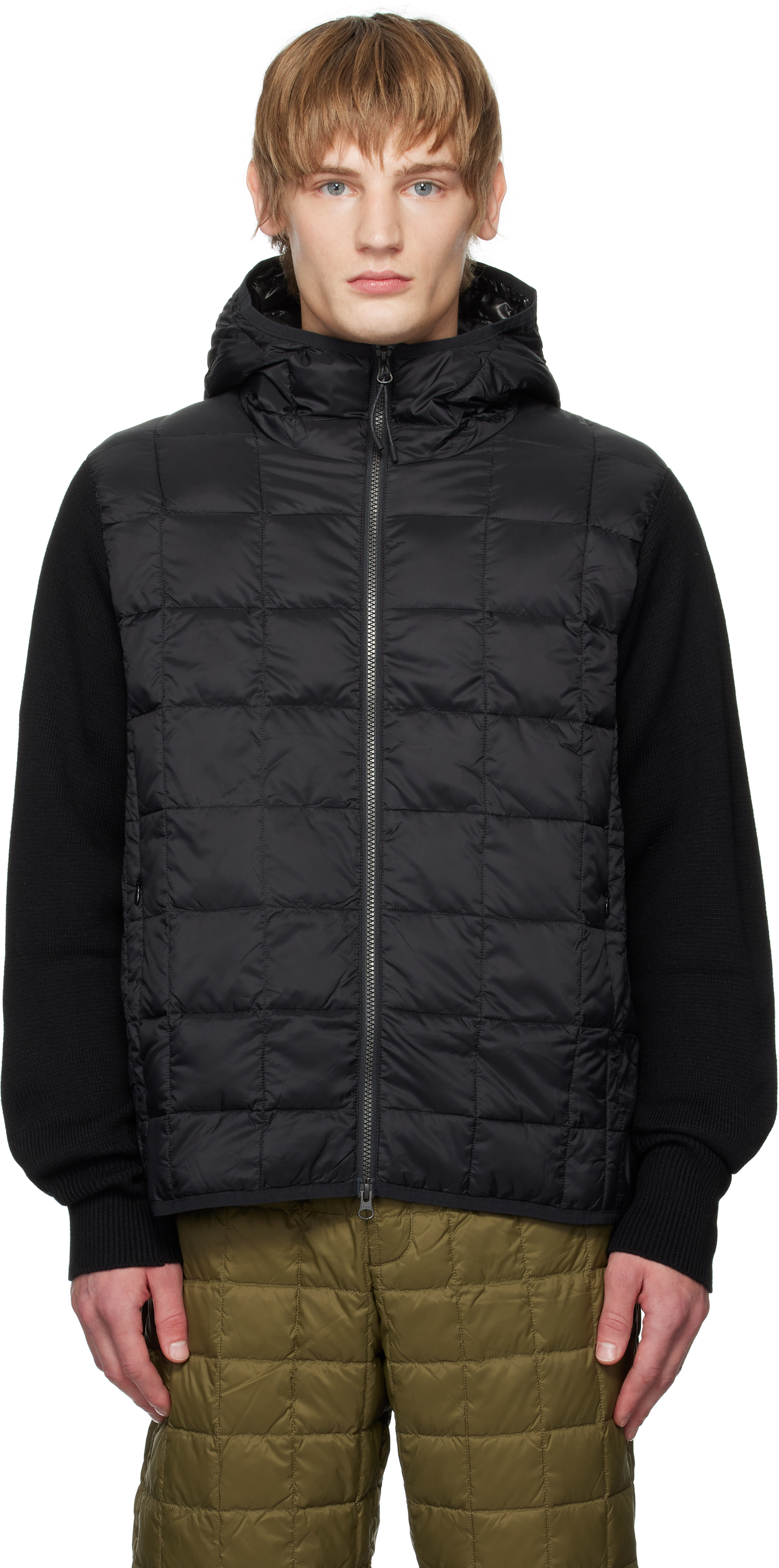 Navy Hood Knit Down Jacket