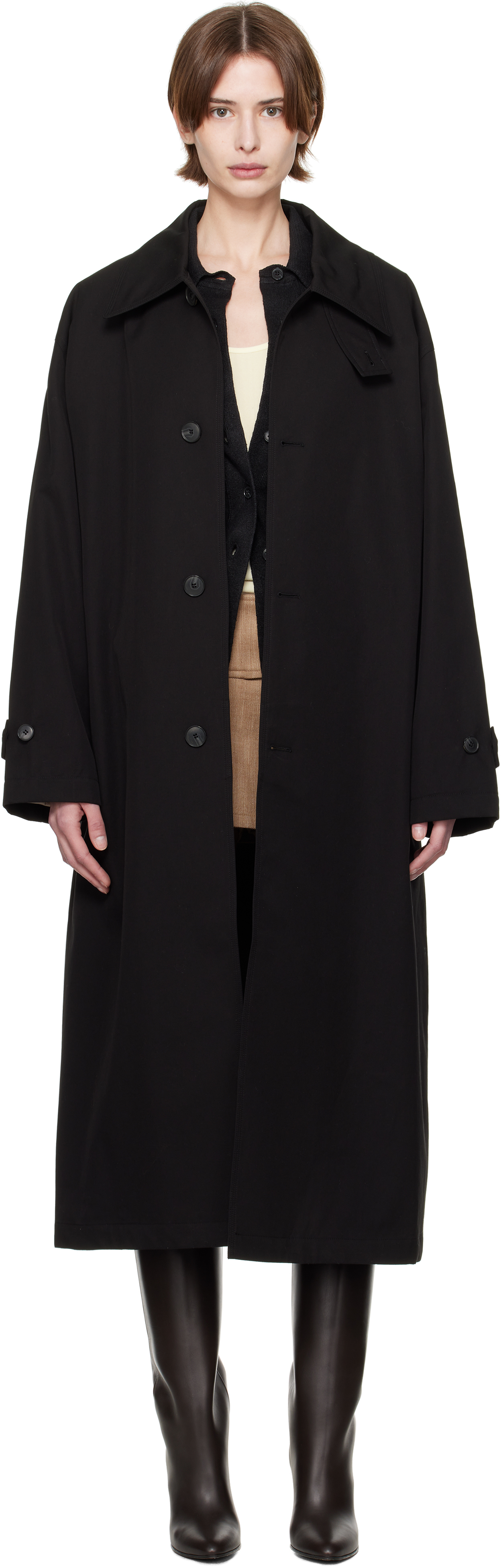 Mfpen Beige Venture Trench Coat In Black Gabardine