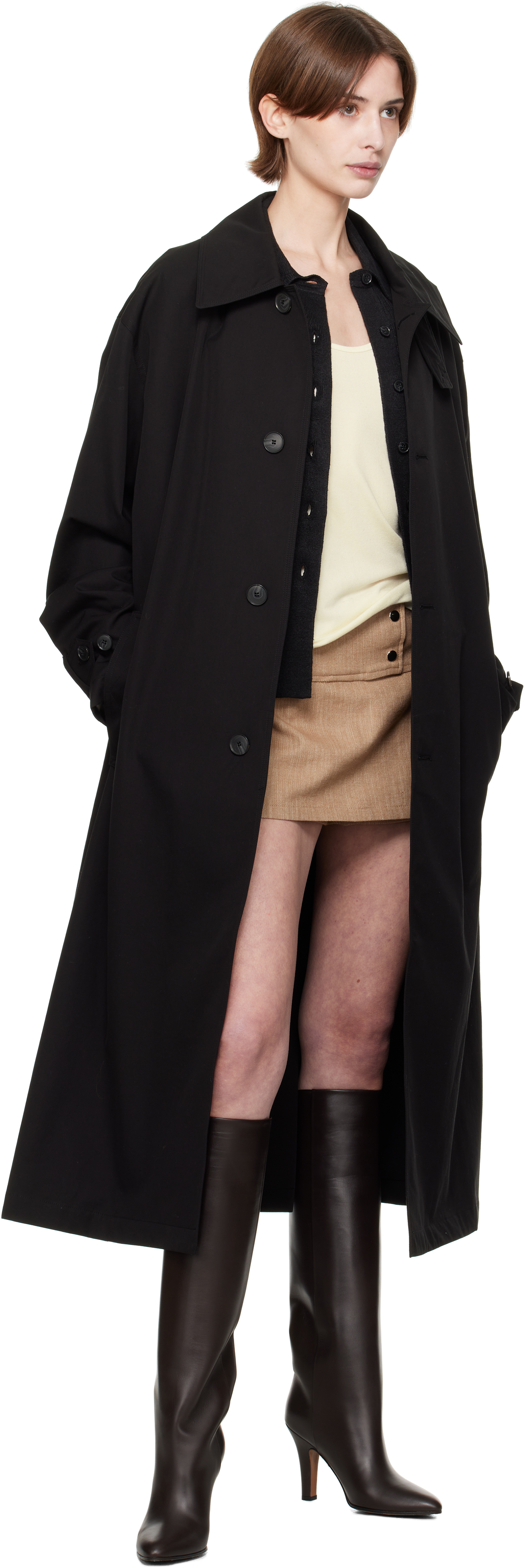 Mfpen Beige Venture Trench Coat In Black Gabardine