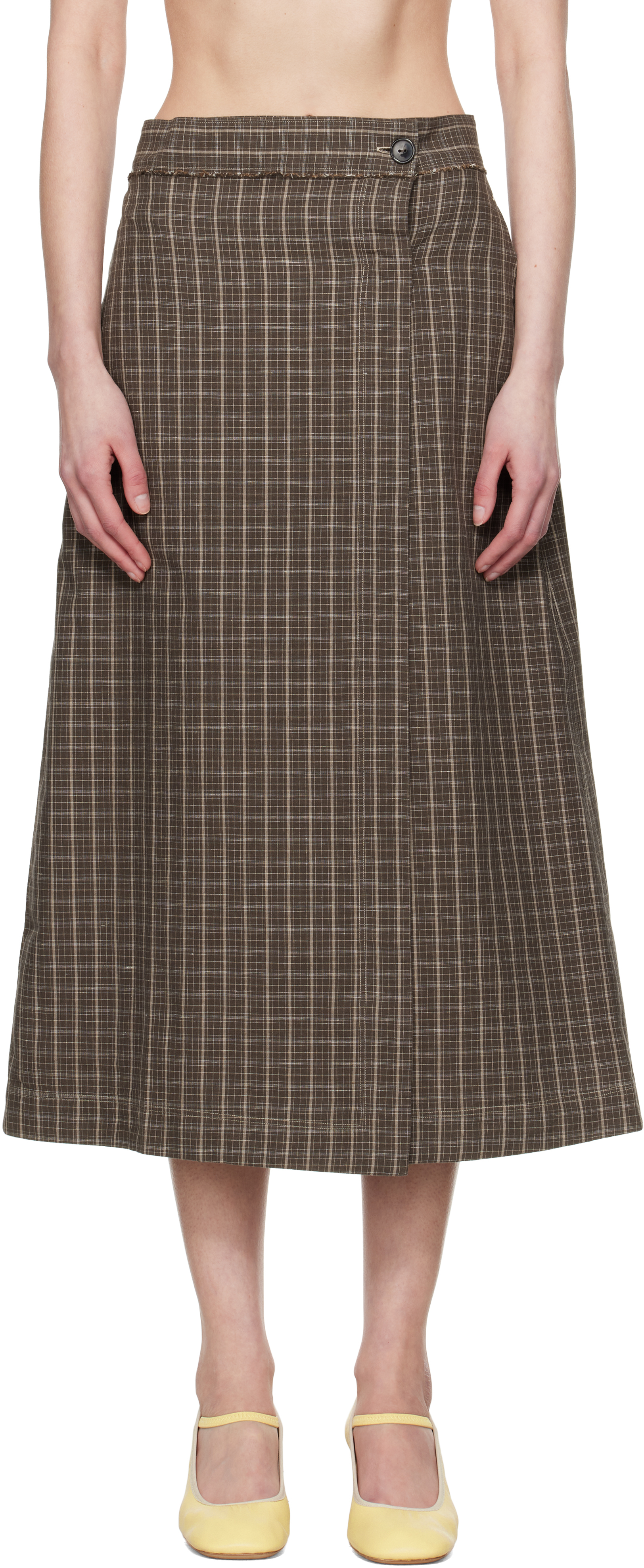 Brown Classic Wrap Midi Skirt