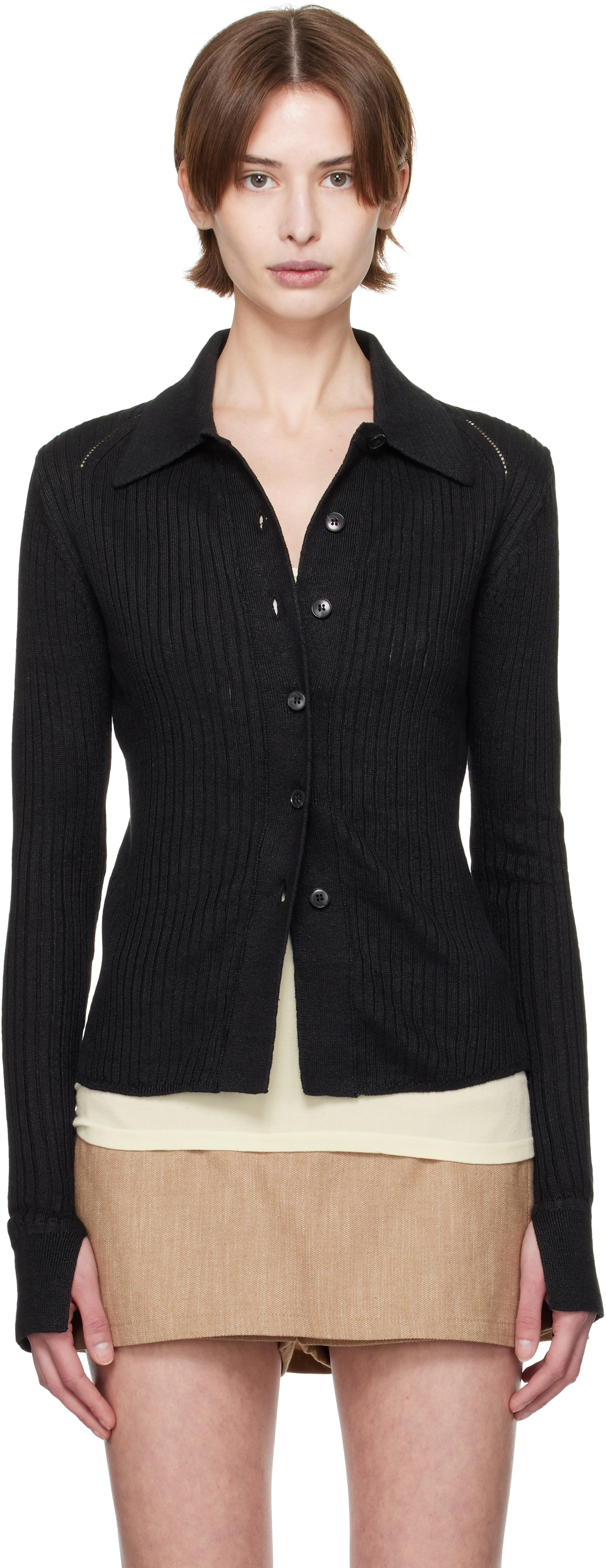 Black Knitted Rib Shirt