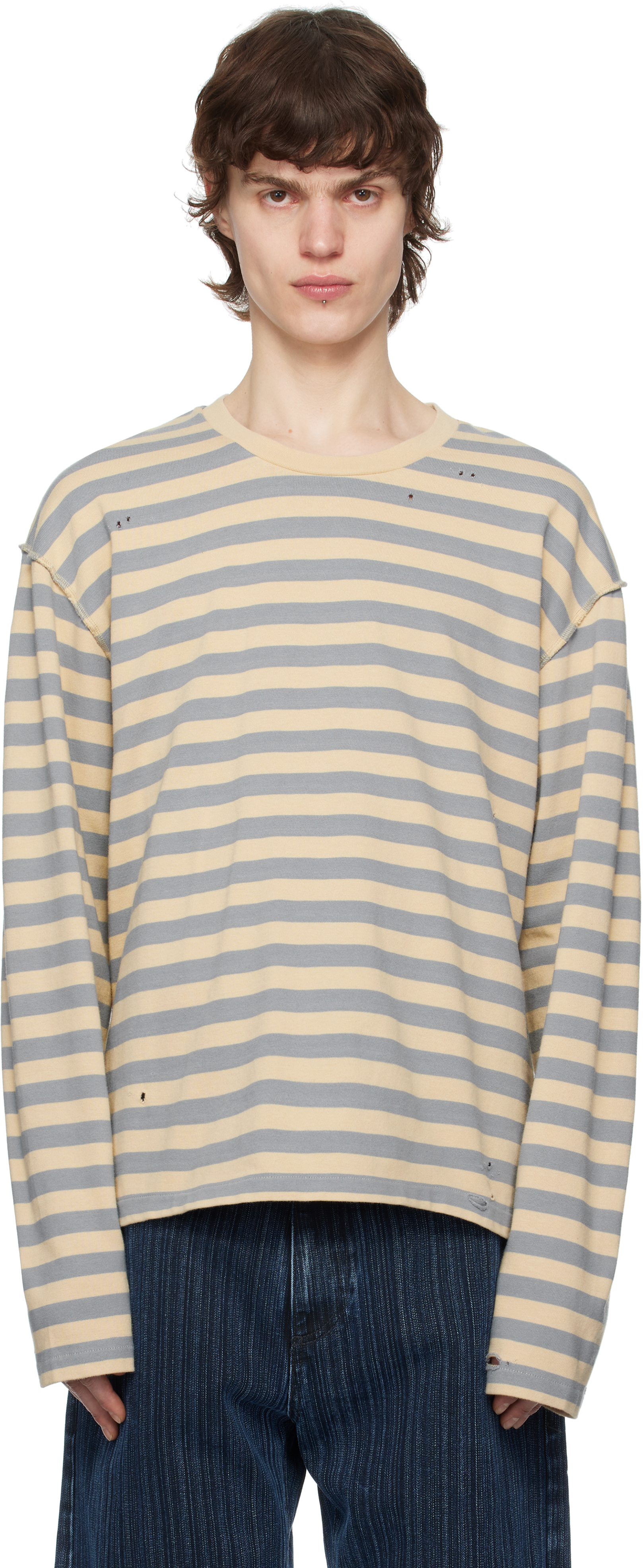 Gray 
Beige Wide Stripe Sweater