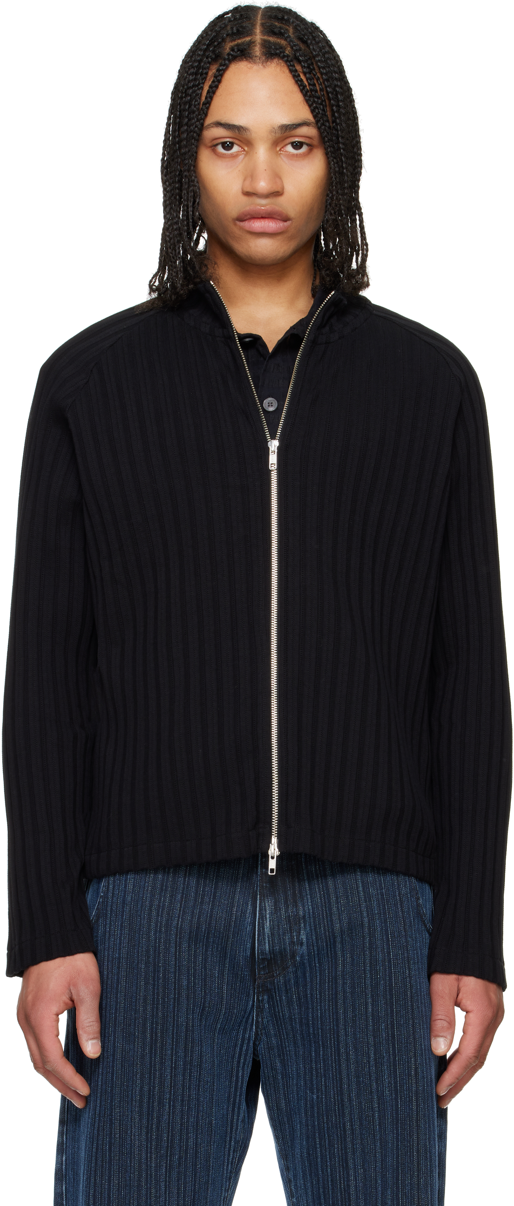 Black Leisure Zip Up Sweater