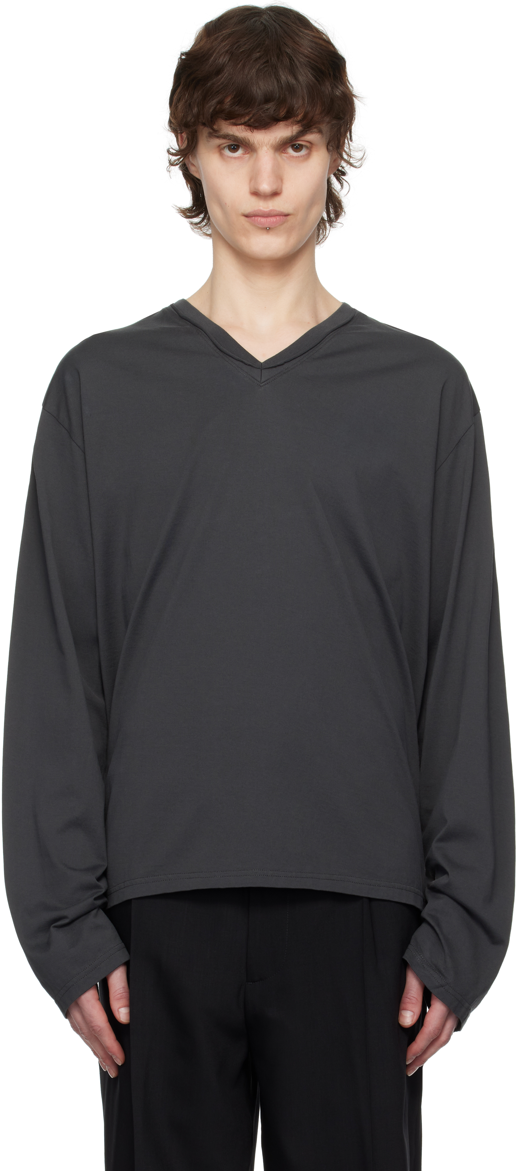 Gray LS V-neck T-shirt