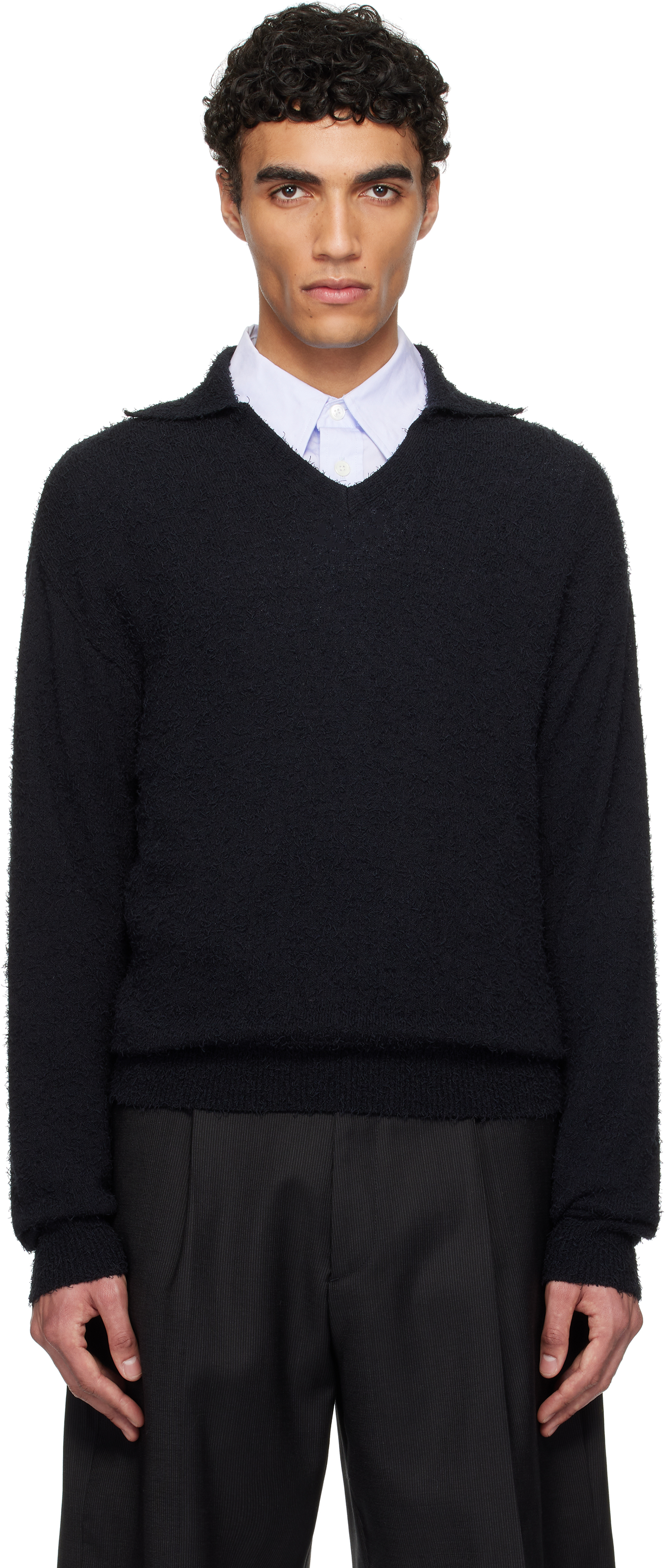 Black V-Neck Collar Sweater