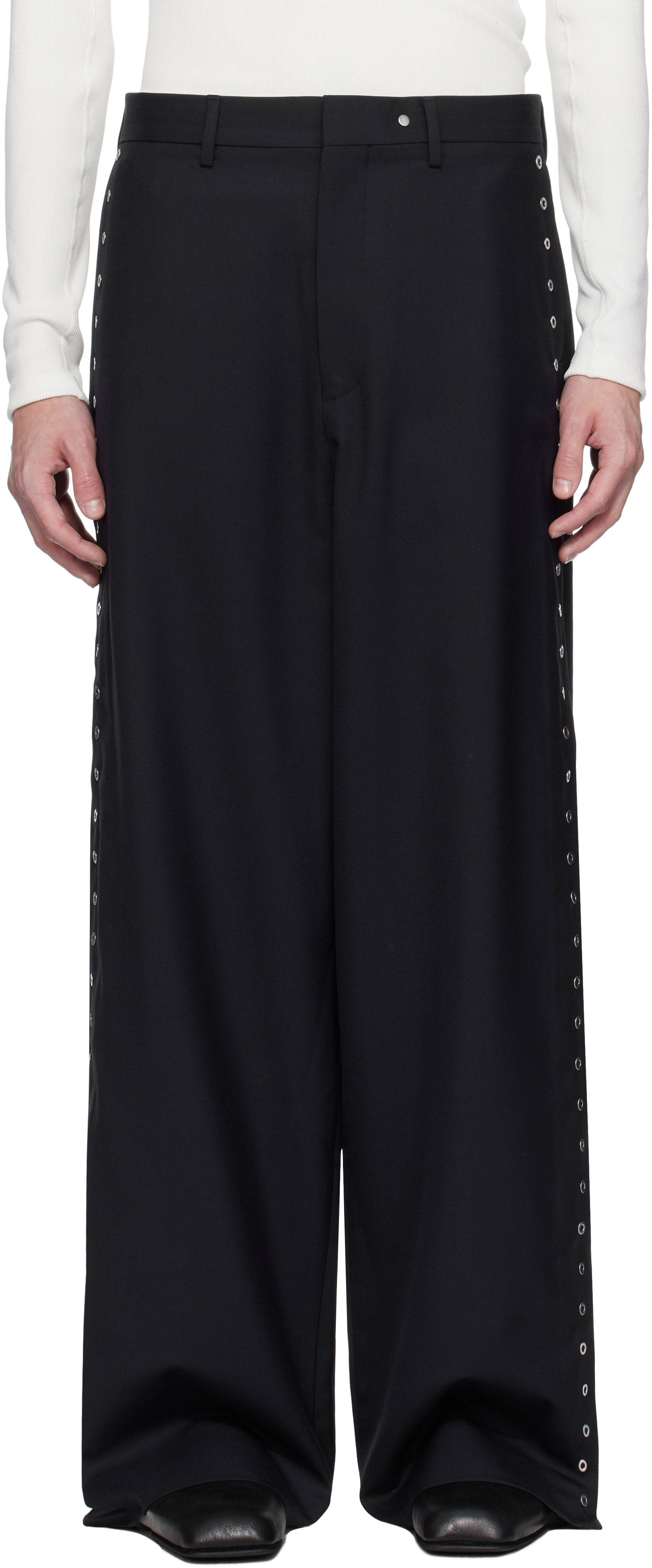 ◆LCDC◆ SIDE SNAP WIDE TROUSERS NAVY LCESACPT20070 Navy Wide Leg Side Snap Trousers by Karmuel Young on Sale