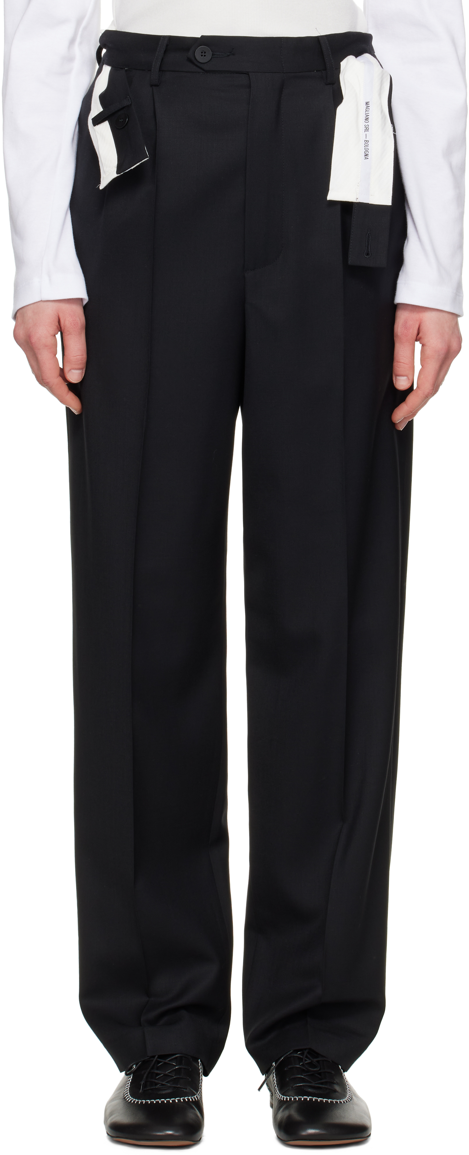 Black Link Double Pleats Trousers