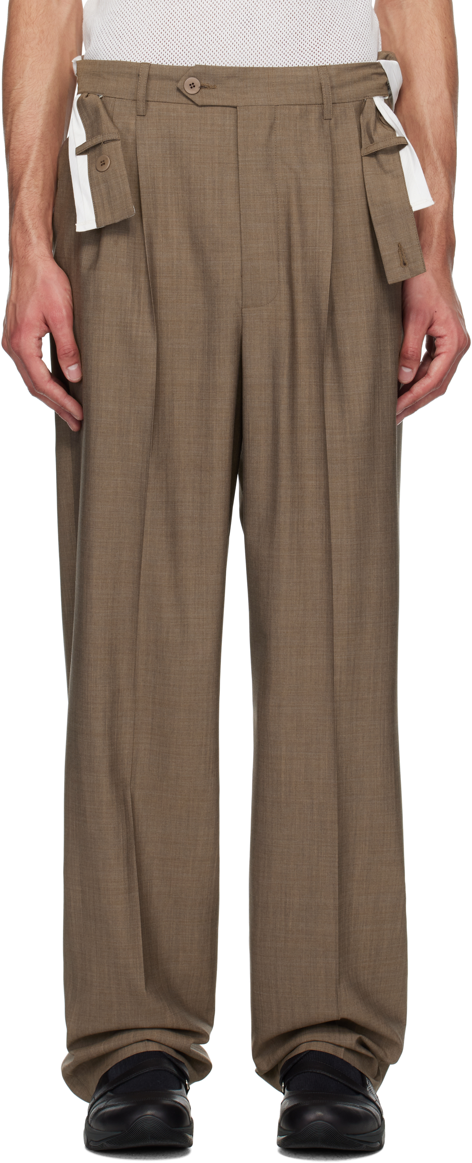 Brown Link Double Pleats Trousers