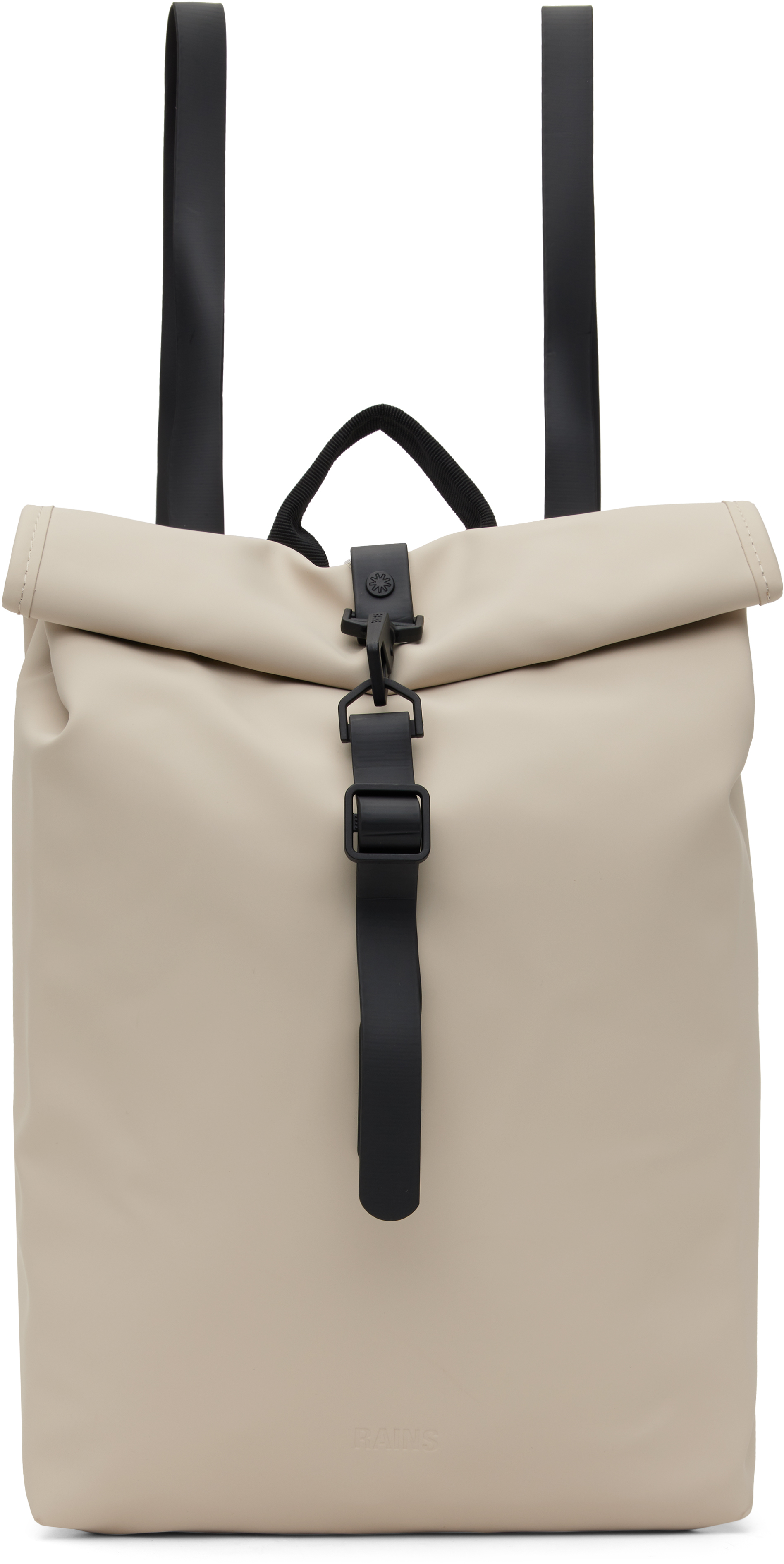 RAINS: Beige Rolltop Mini Rucksack SSENSE