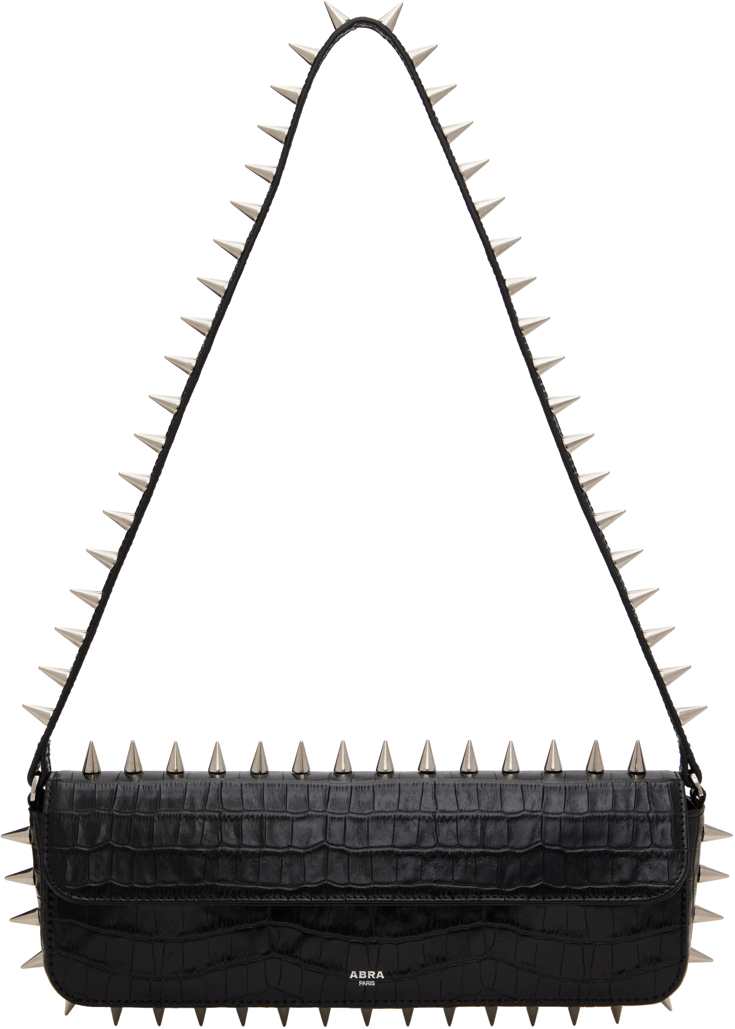 Abra Black Spike Baguette Bag In Black Crocco 49