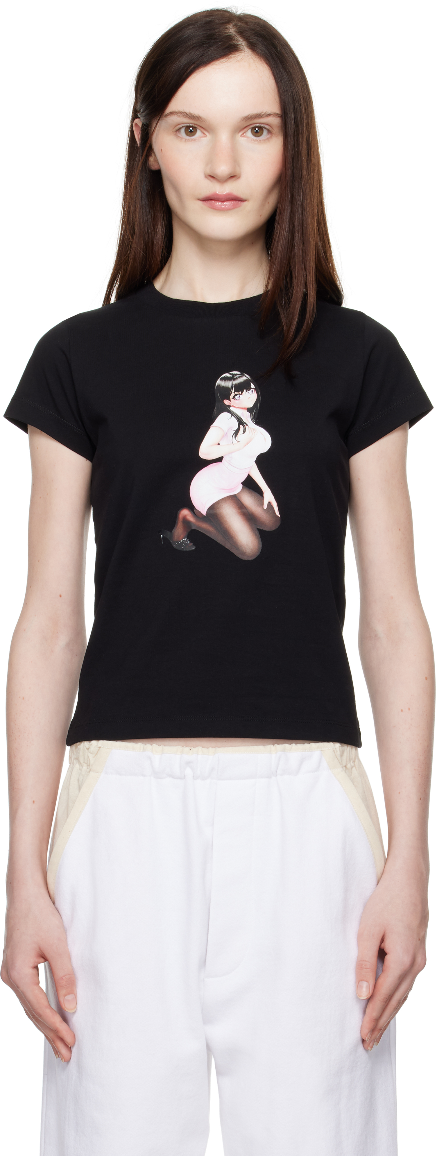 Black Crewneck Anime Girl T-shirt