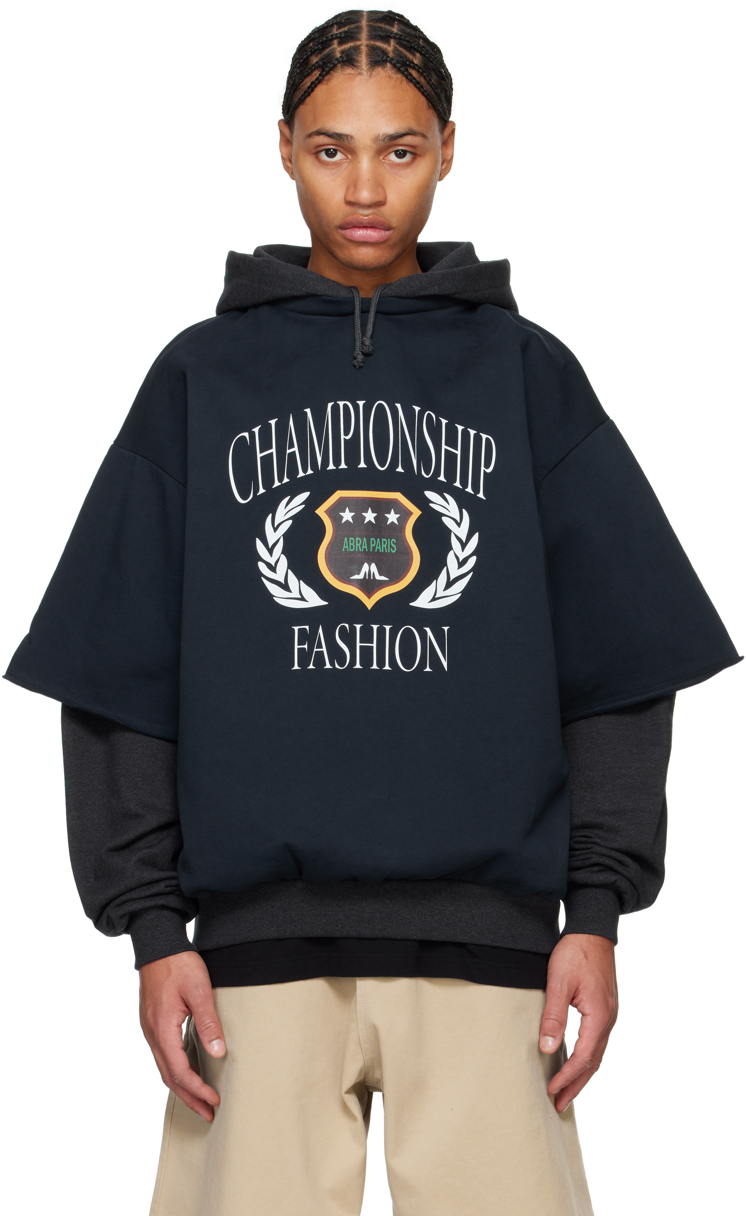 Abra Gray Navy Champion Double Hoodie