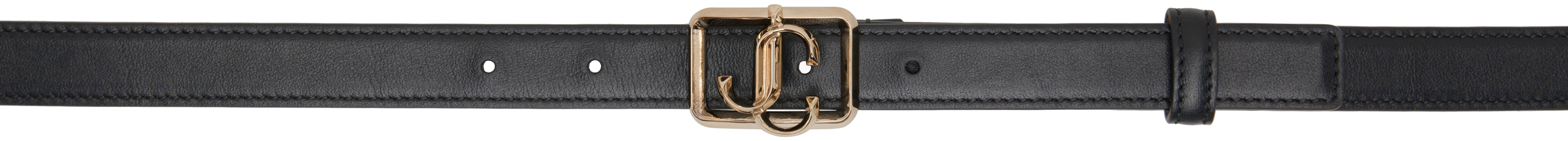 Jimmy Choo Black 'jc' Square Belt In Black/light Gold